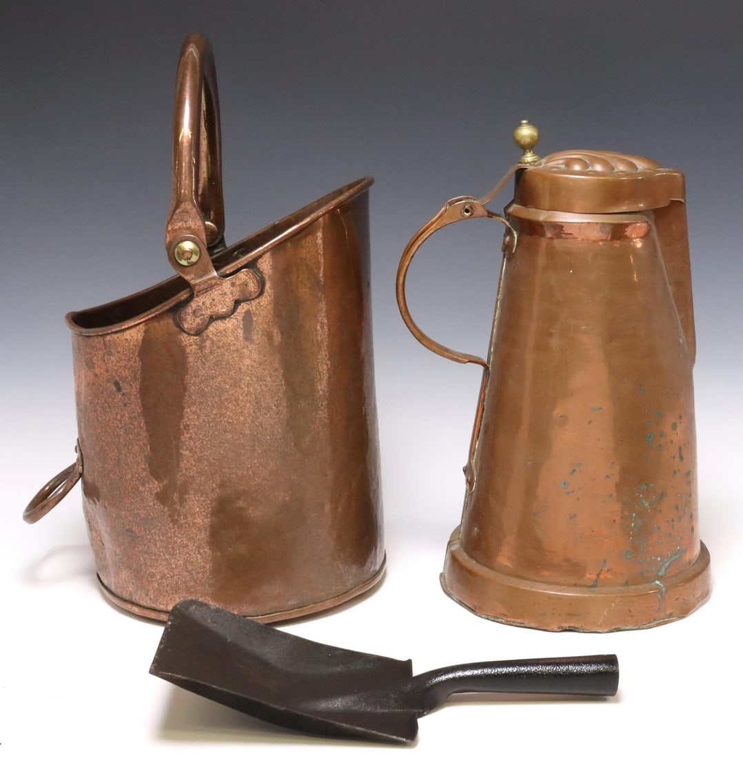 (2) BRITISH COPPER, GEORGIAN FLAGON & COAL BUCKET (1 of 5)