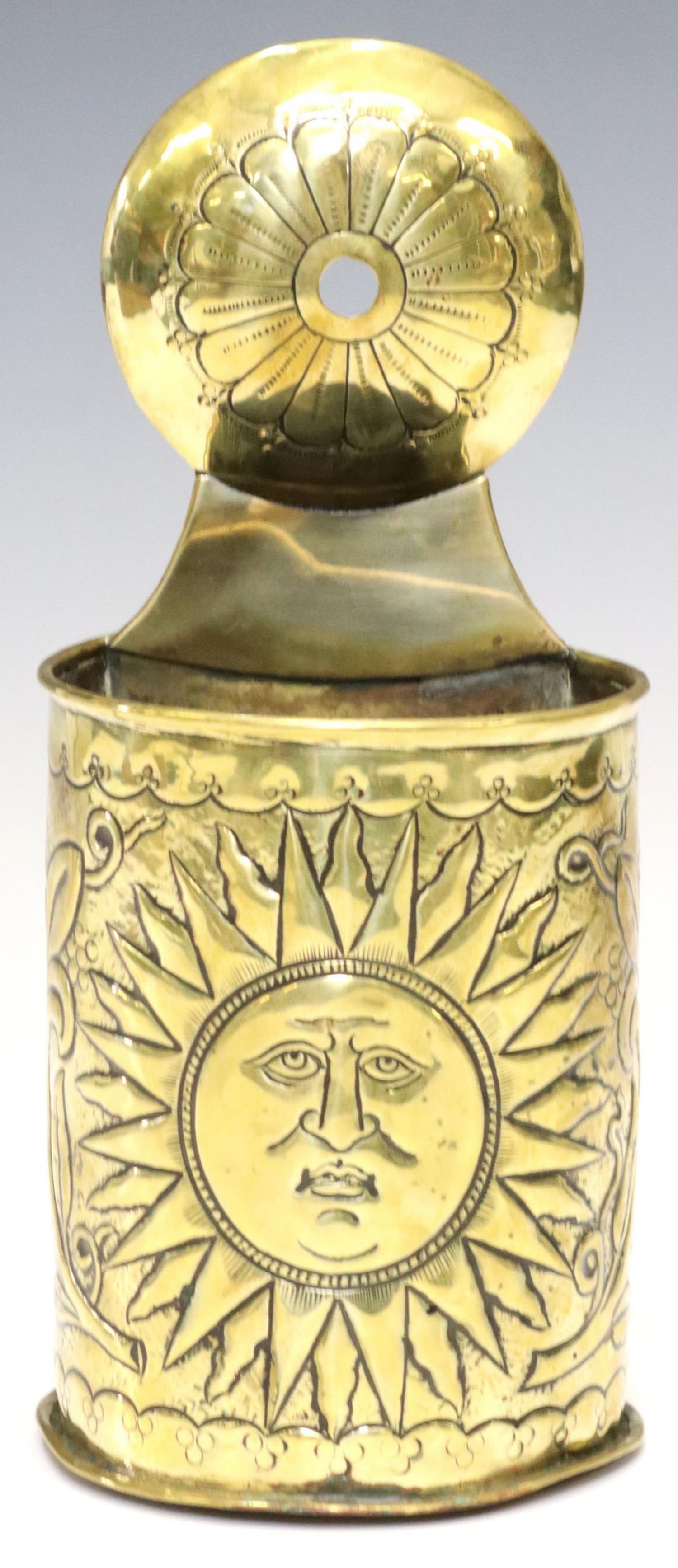 ENGLISH BRASS SUN MOTIF WALL POCKET (1 of 4)