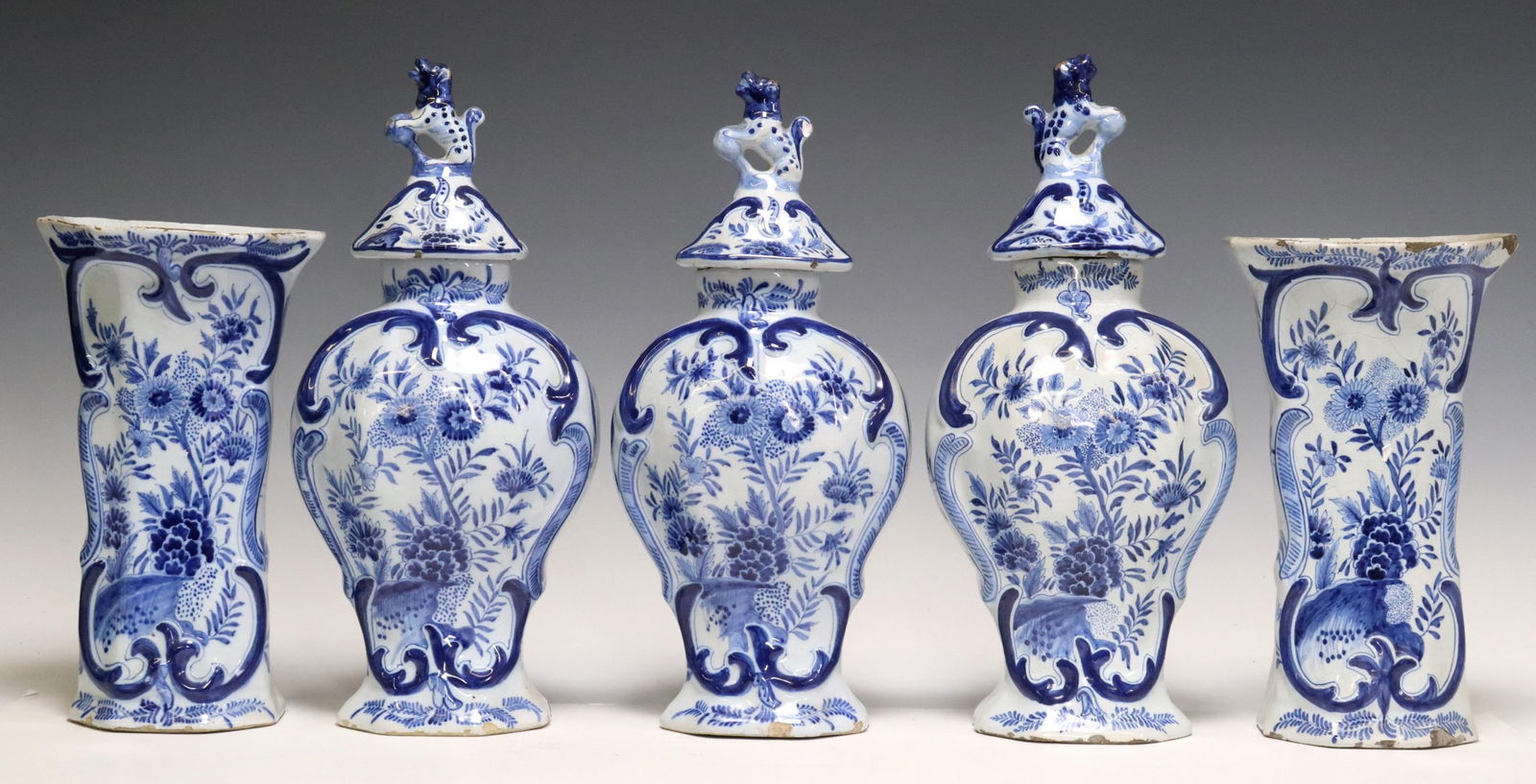 (5) DUTCH DELFT BLUE & WHITE FIVE-PIECE GARNITURE (1 of 5)