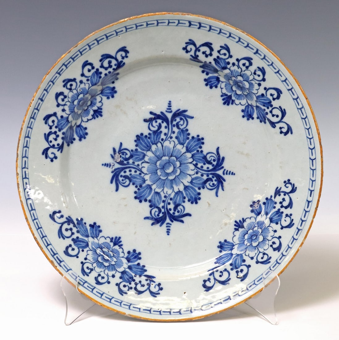 DELFT BLUE & WHITE CHINOISERIE CHARGER, MARKED (1 of 3)