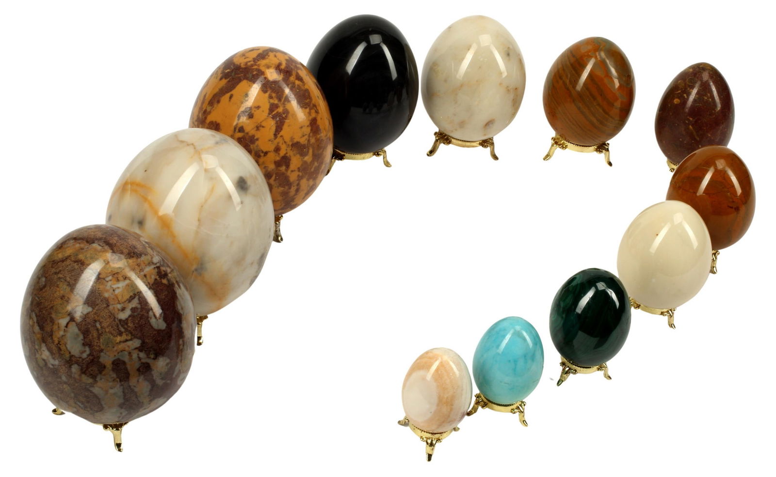 (12) MARBLE & SEMIPRECIOUS STONE EGGS & STANDS (1 of 3)