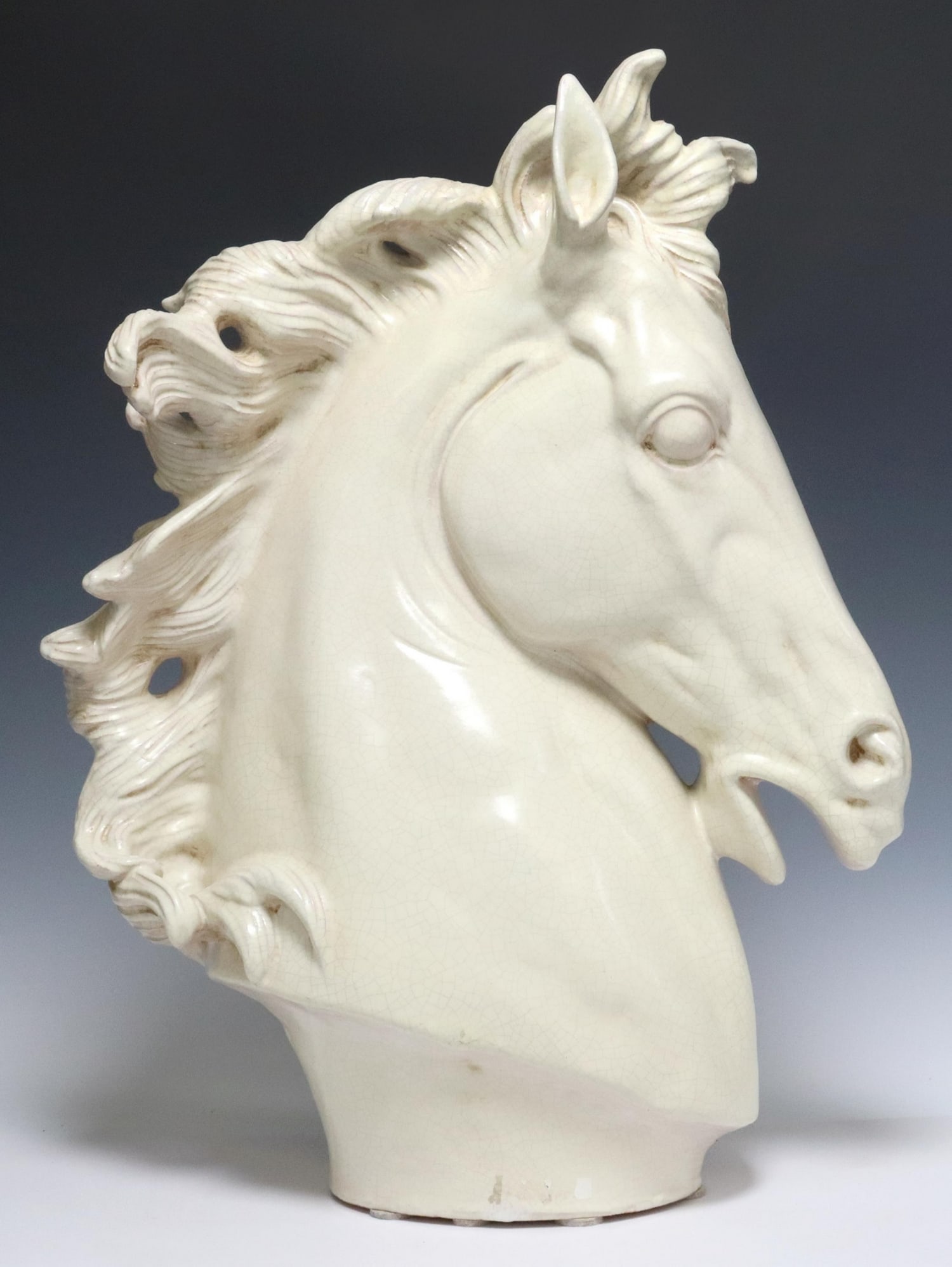LARGE ITALIAN GLAZED CERAMIC HORSE HEAD BUST, 26"H (1 of 7)