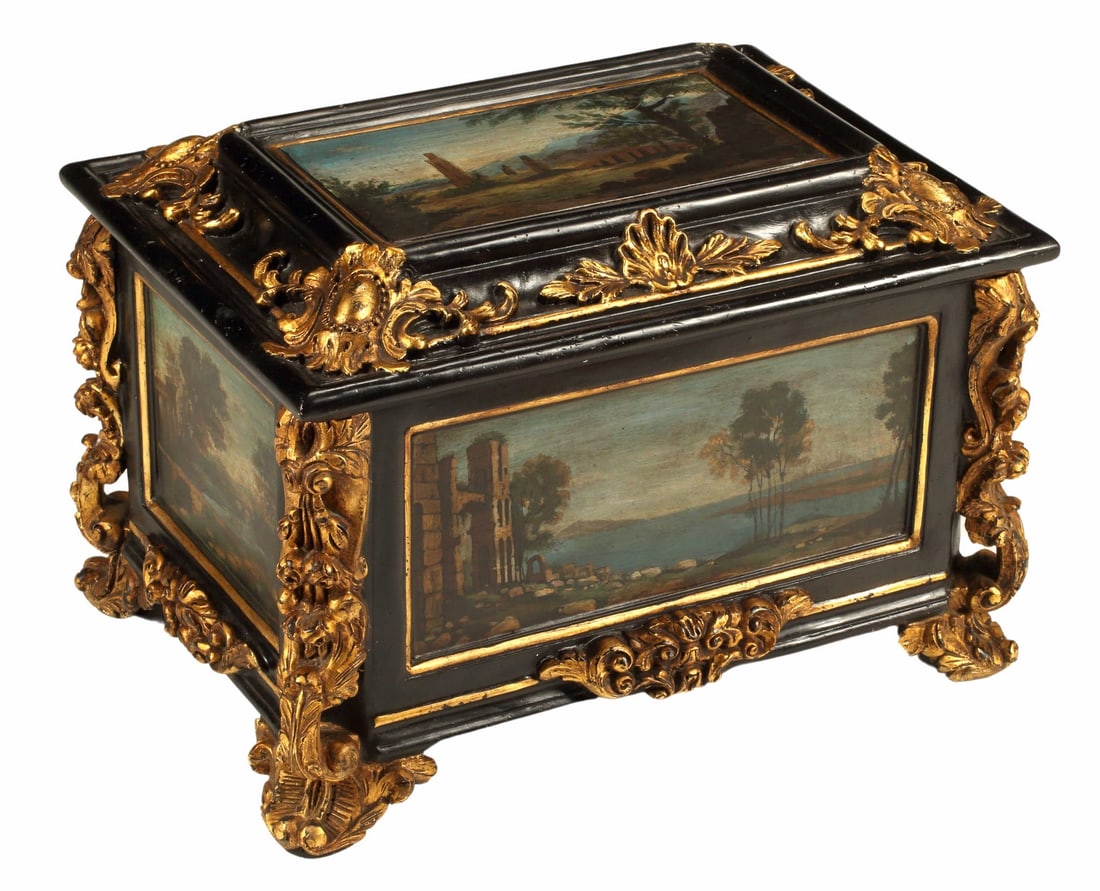 ITALIAN PARCEL GILT & PAINTED TABLE CASKET (1 of 4)