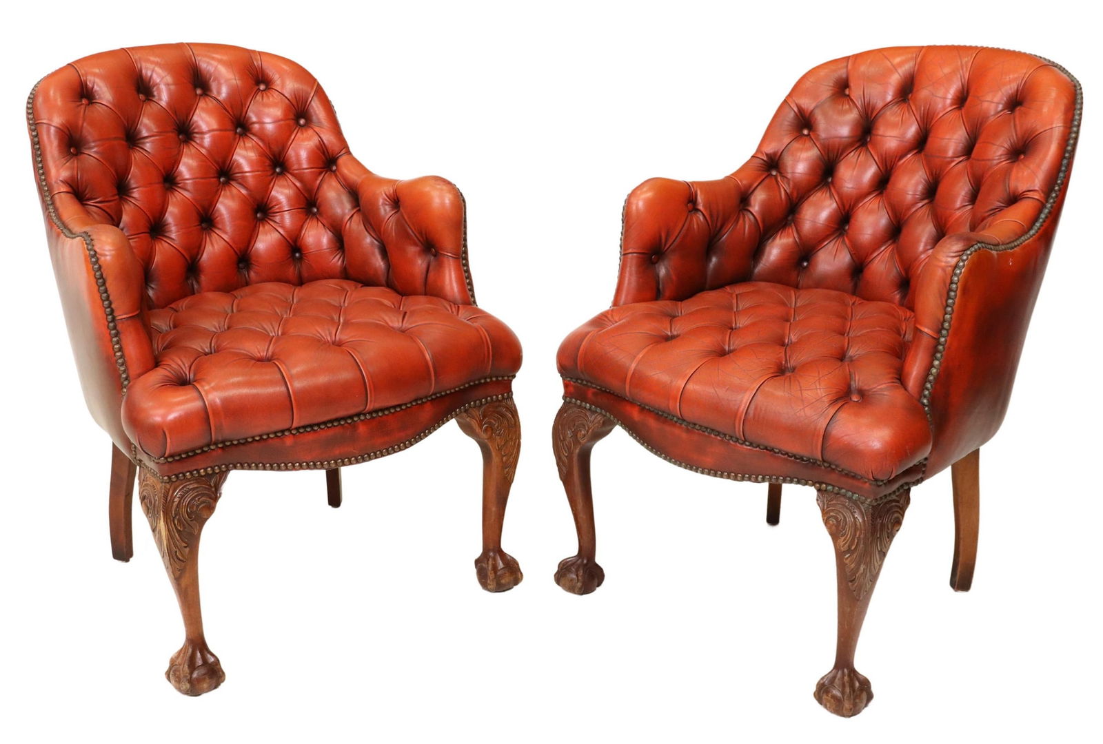 (2) GEORGE II STYLE TUFTED LEATHER LIBRARY CHAIRS (1 of 3)