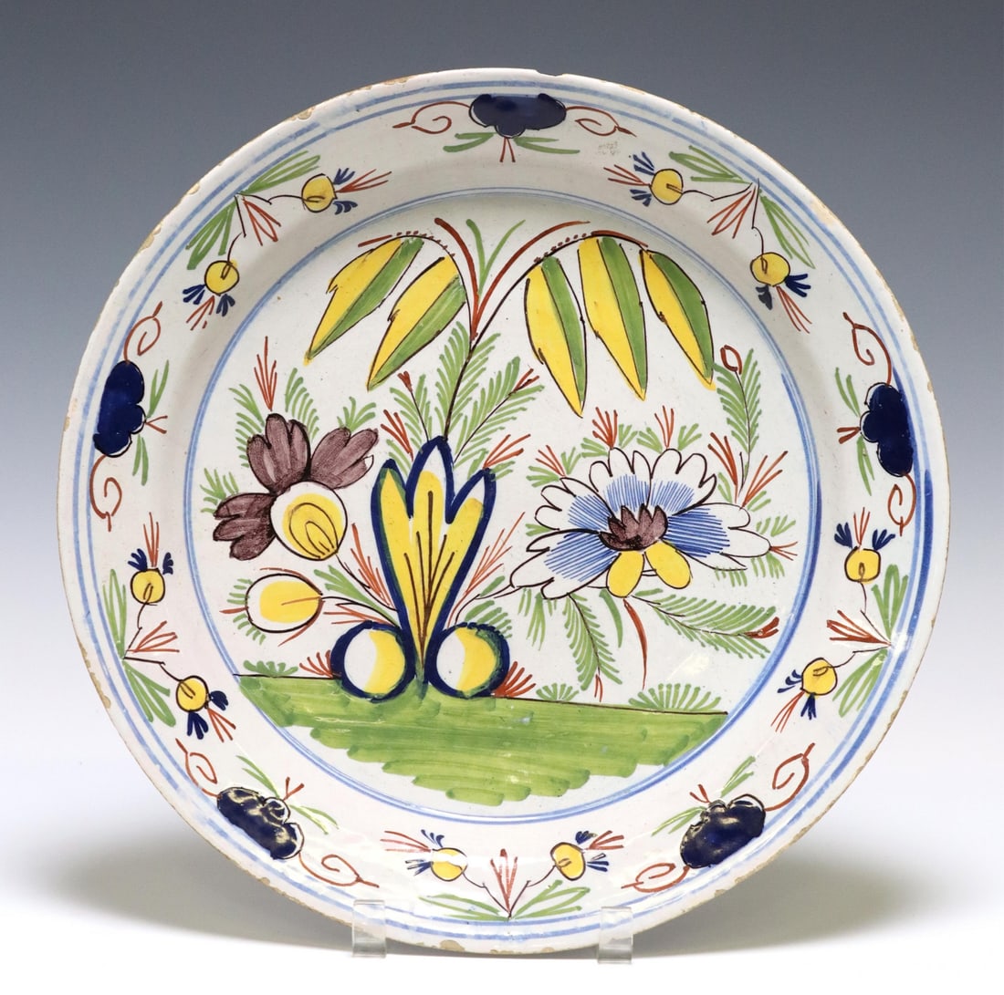 DELFT POLYCHROME TIN-GLAZED FLORAL CHARGER (1 of 2)