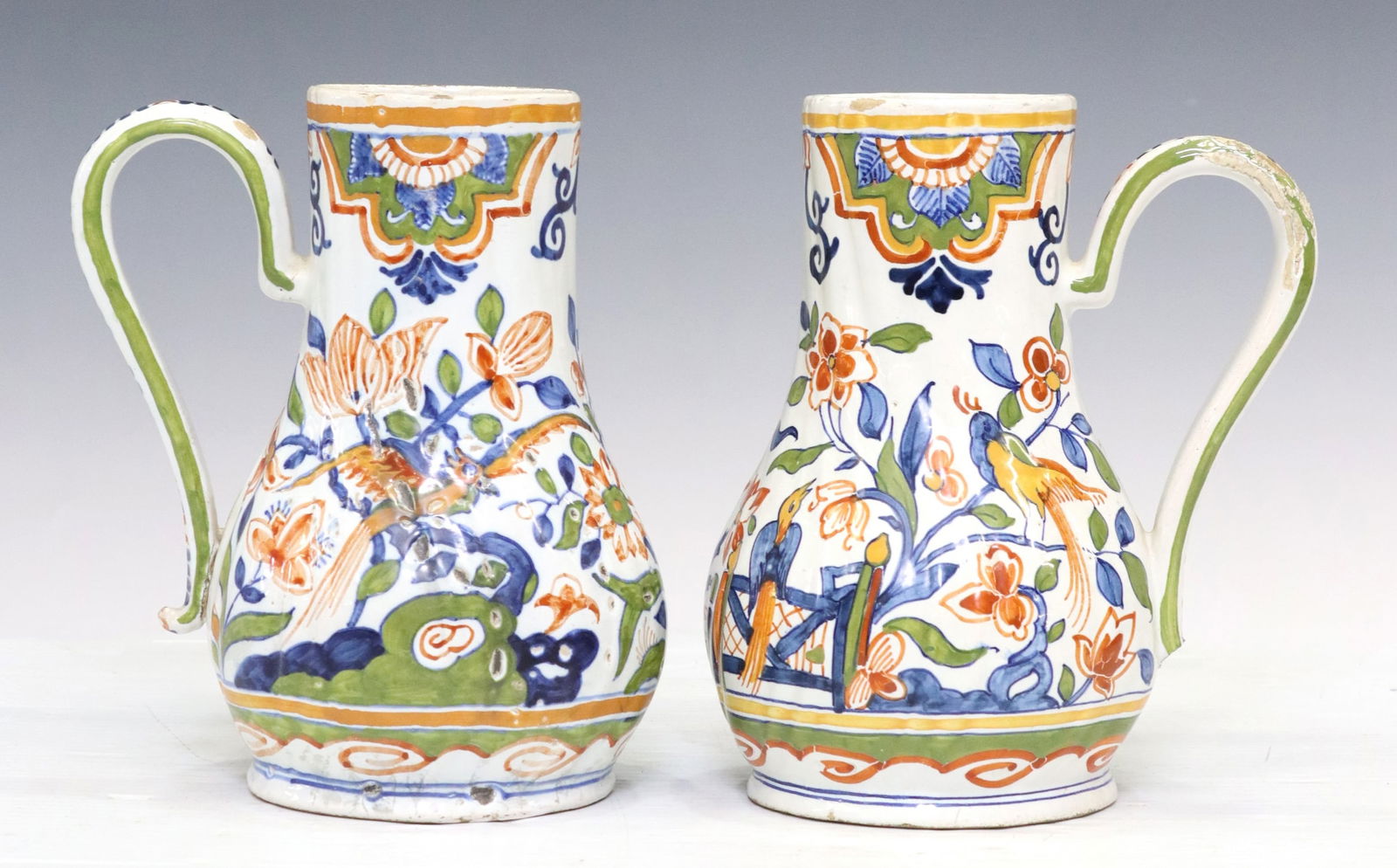 (2) DELFT POLYCHROME TIN-GLAZED JUGS, 19TH C. (1 of 4)