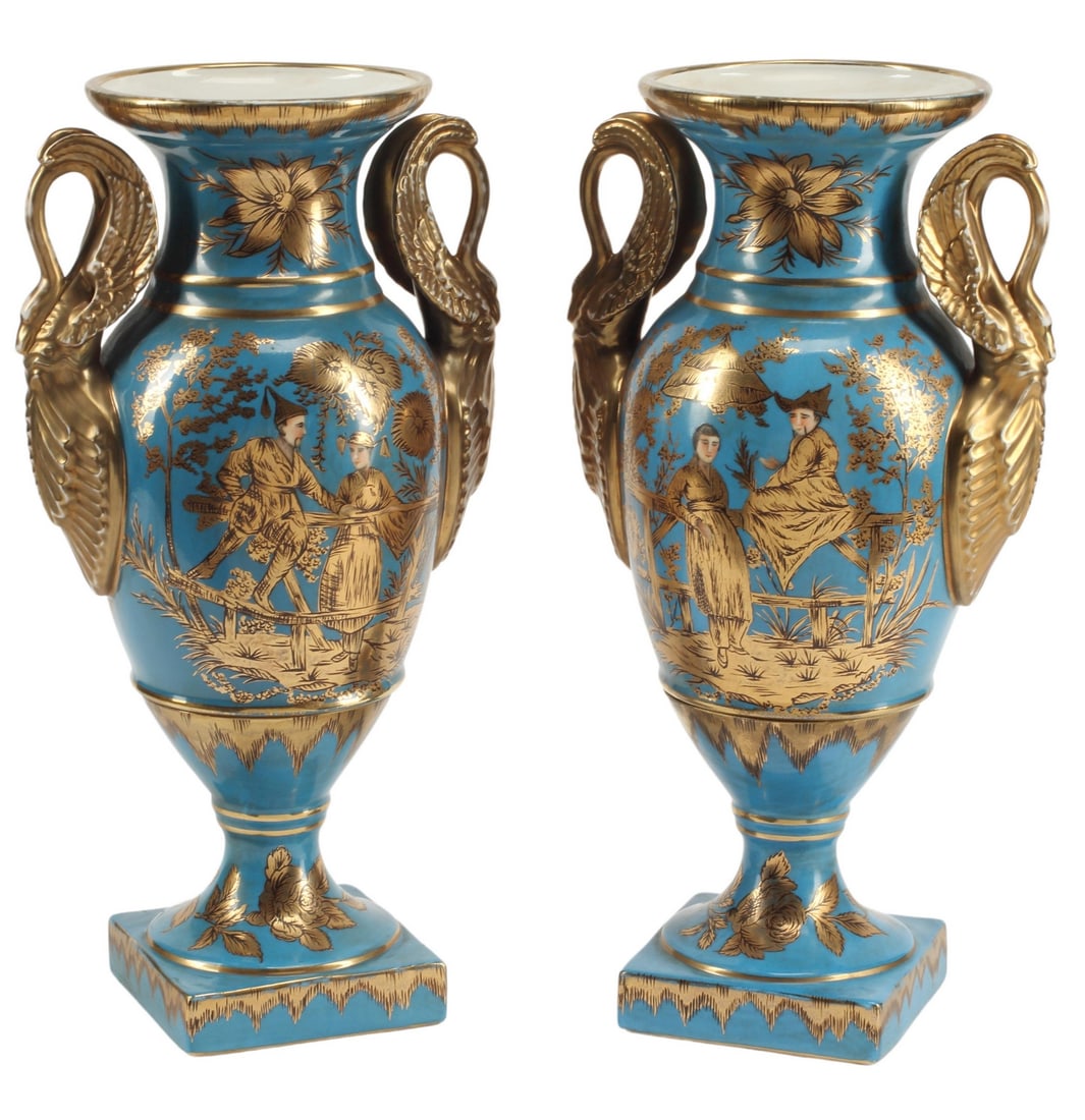 (2) OLD PARIS STYLE PORCELAIN CHINOISERIE VASES (1 of 4)