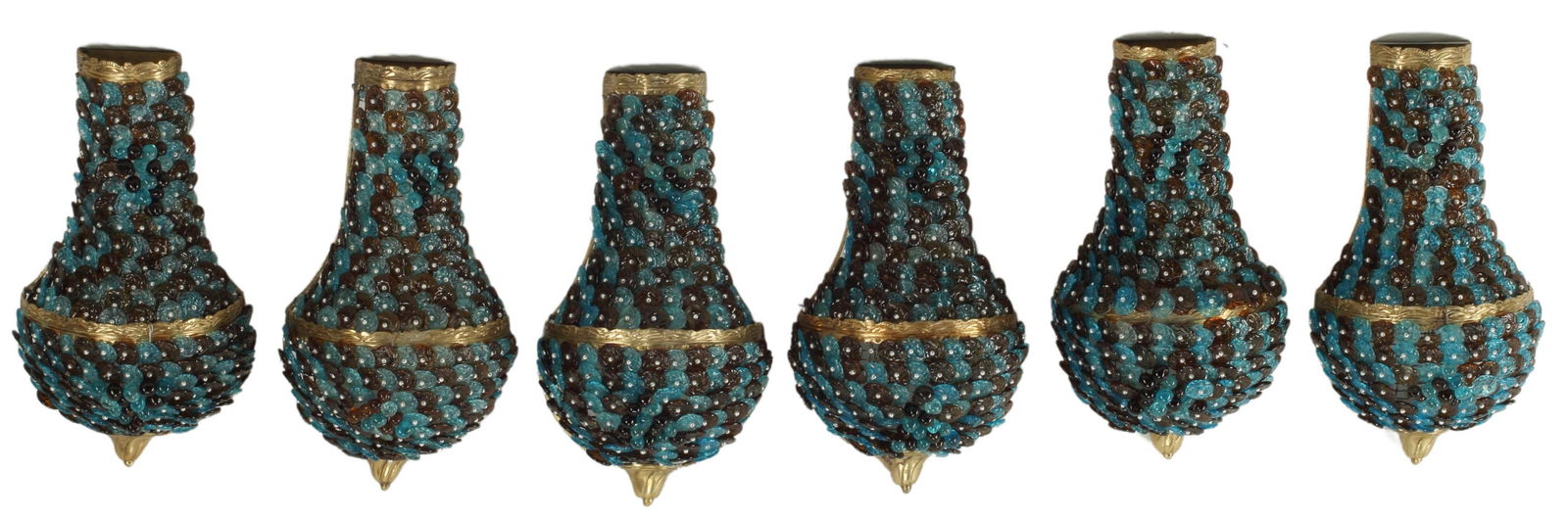 (6) BRONZE DORE & COLORED GLASS SCONCES (1 of 3)