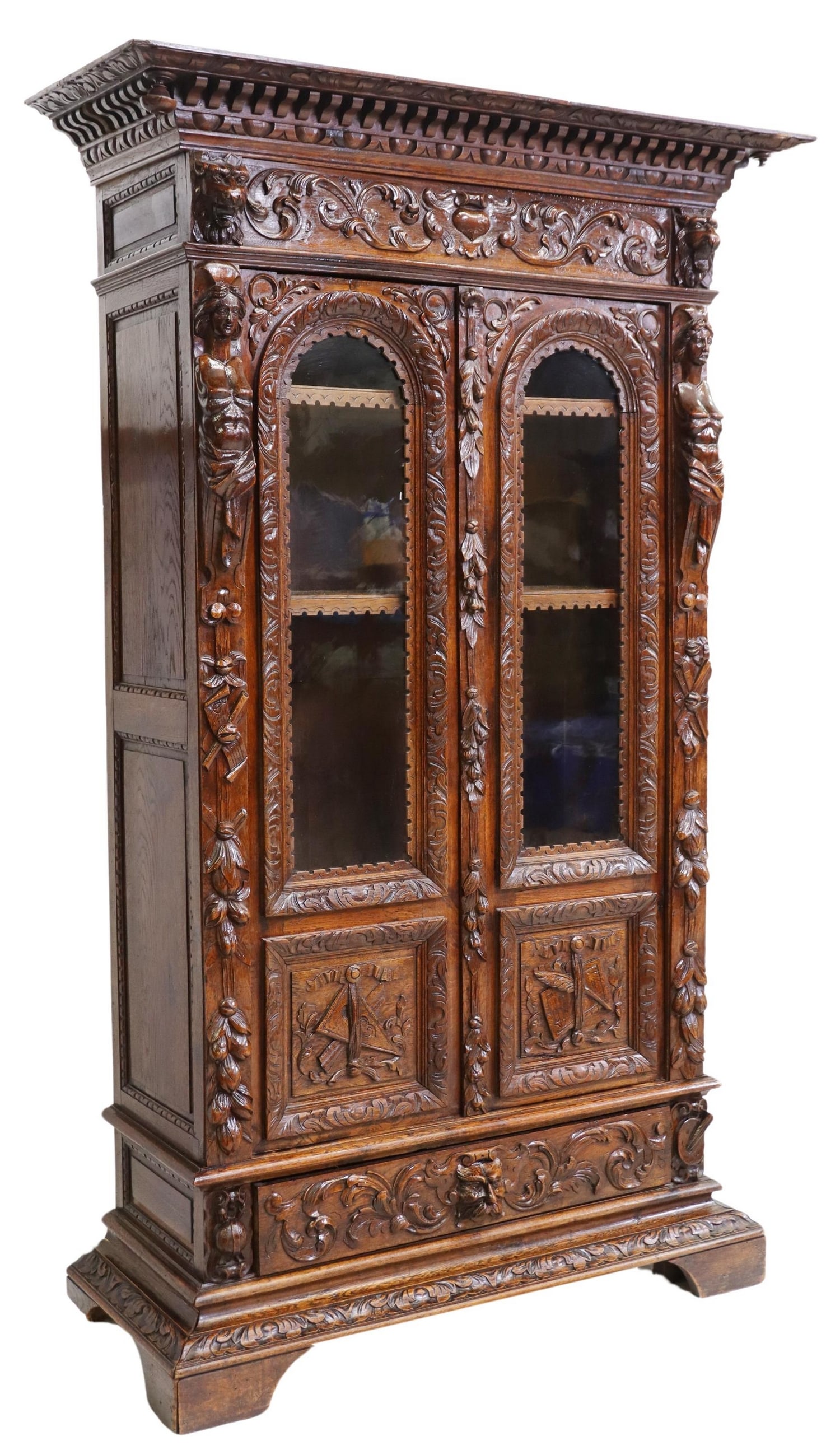 FRENCH RENAISSANCE REVIVAL CARVED OAK BOOKCASE (1 of 5)