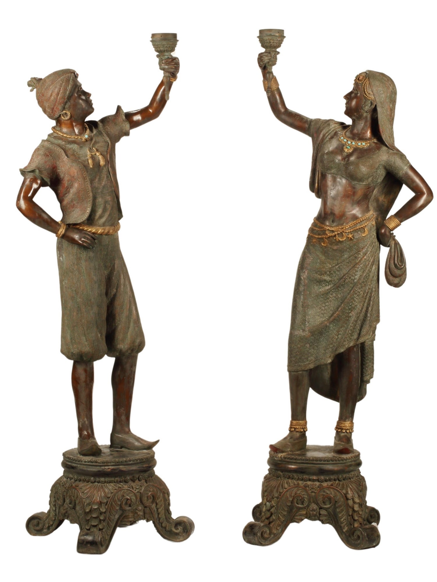 (2) ORIENTALIST STYLE BRONZE FIGURAL TORCHIERES (1 of 8)