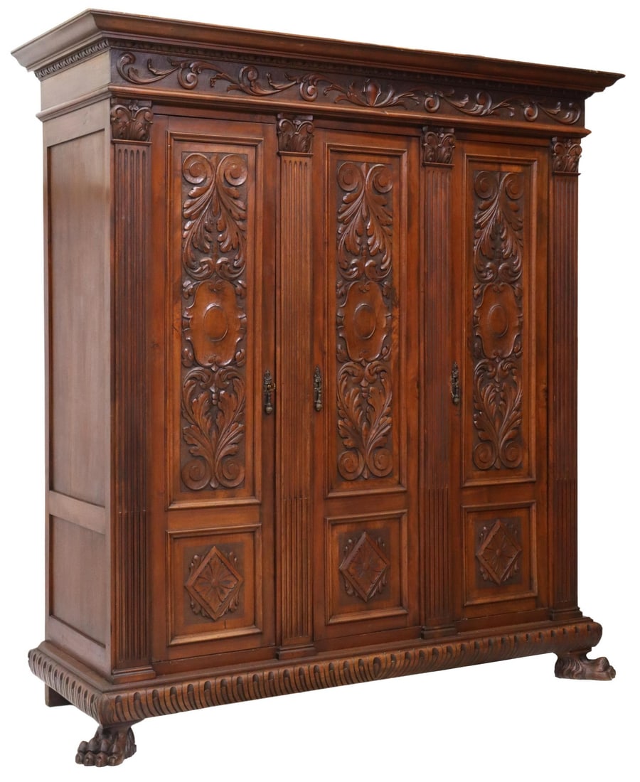 RENAISSANCE REVIVAL CARVED WALNUT ARMOIRE (1 of 5)