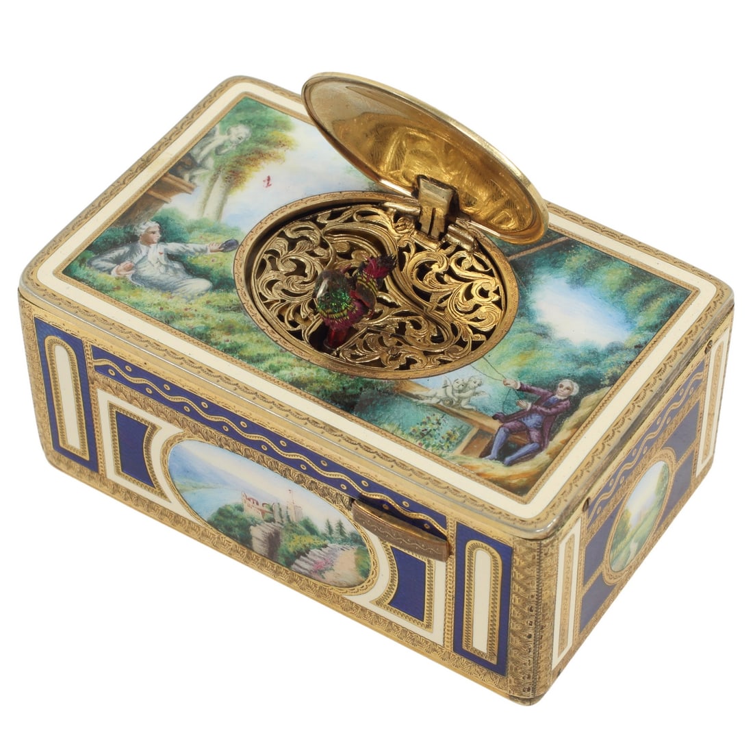 GERMAN ENAMEL & GILT SINGING BIRD AUTOMATON BOX (1 of 5)
