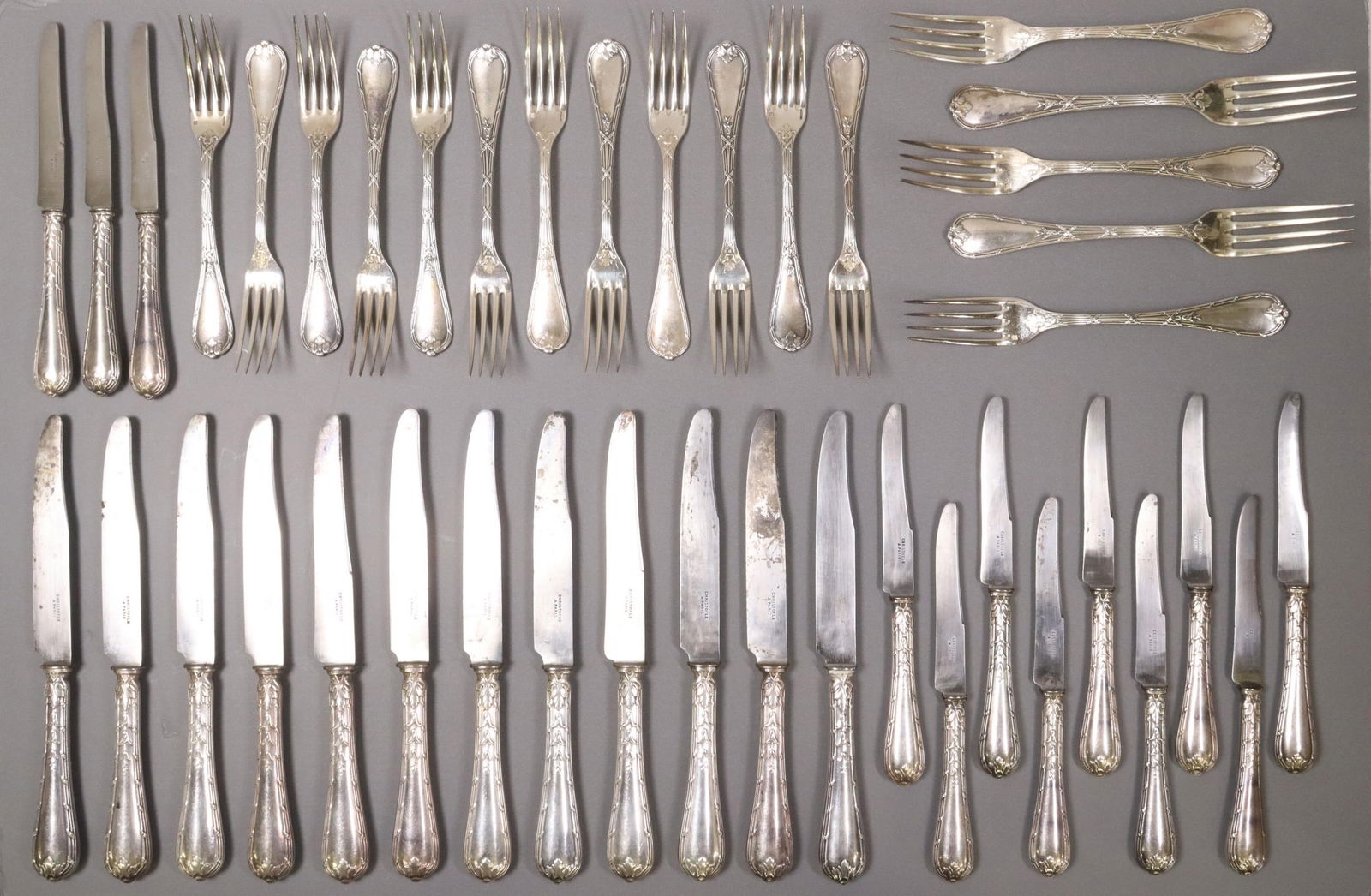 (86) CHRISTOFLE LOUIS XVI SILVERPLATE FLATWARE SET (1 of 6)