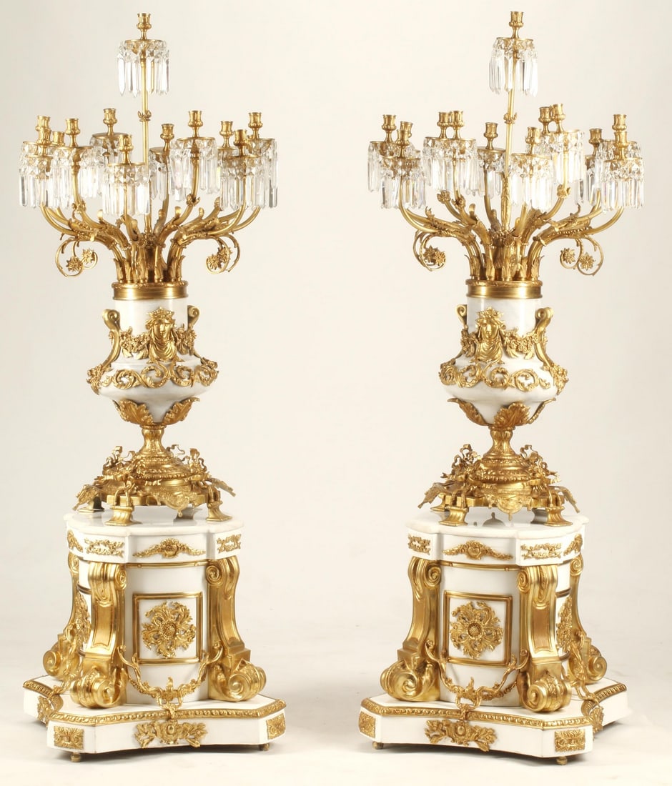 (2) PALATIAL LOUIS XVI STYLE MARBLE CANDELABRA 71" (1 of 5)