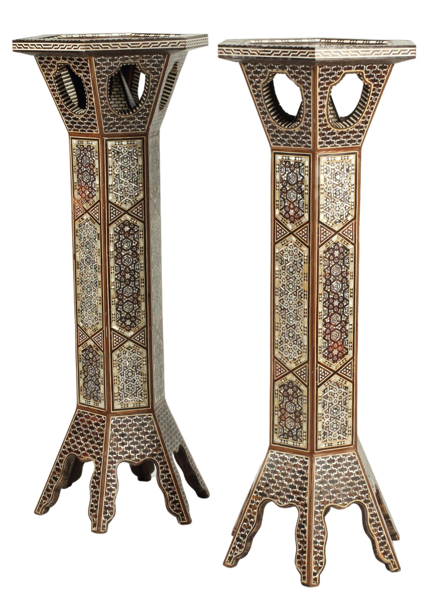 (2) MOORISH STYLE INLAID HEXAGONAL PEDESTALS (1 of 4)