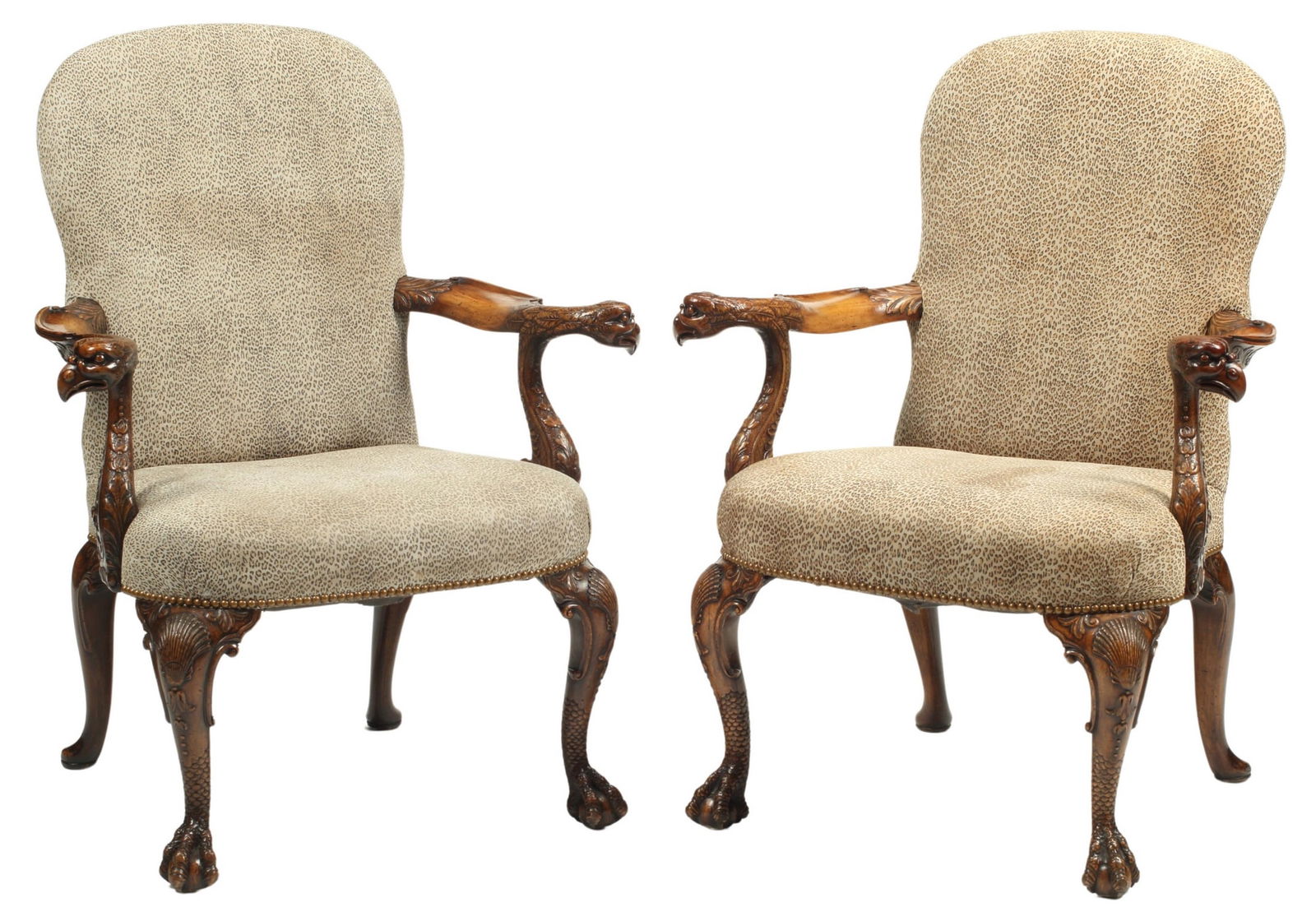 (2) GEORGE III STYLE CARVED WALNUT LIBRARY CHAIRS (1 of 4)
