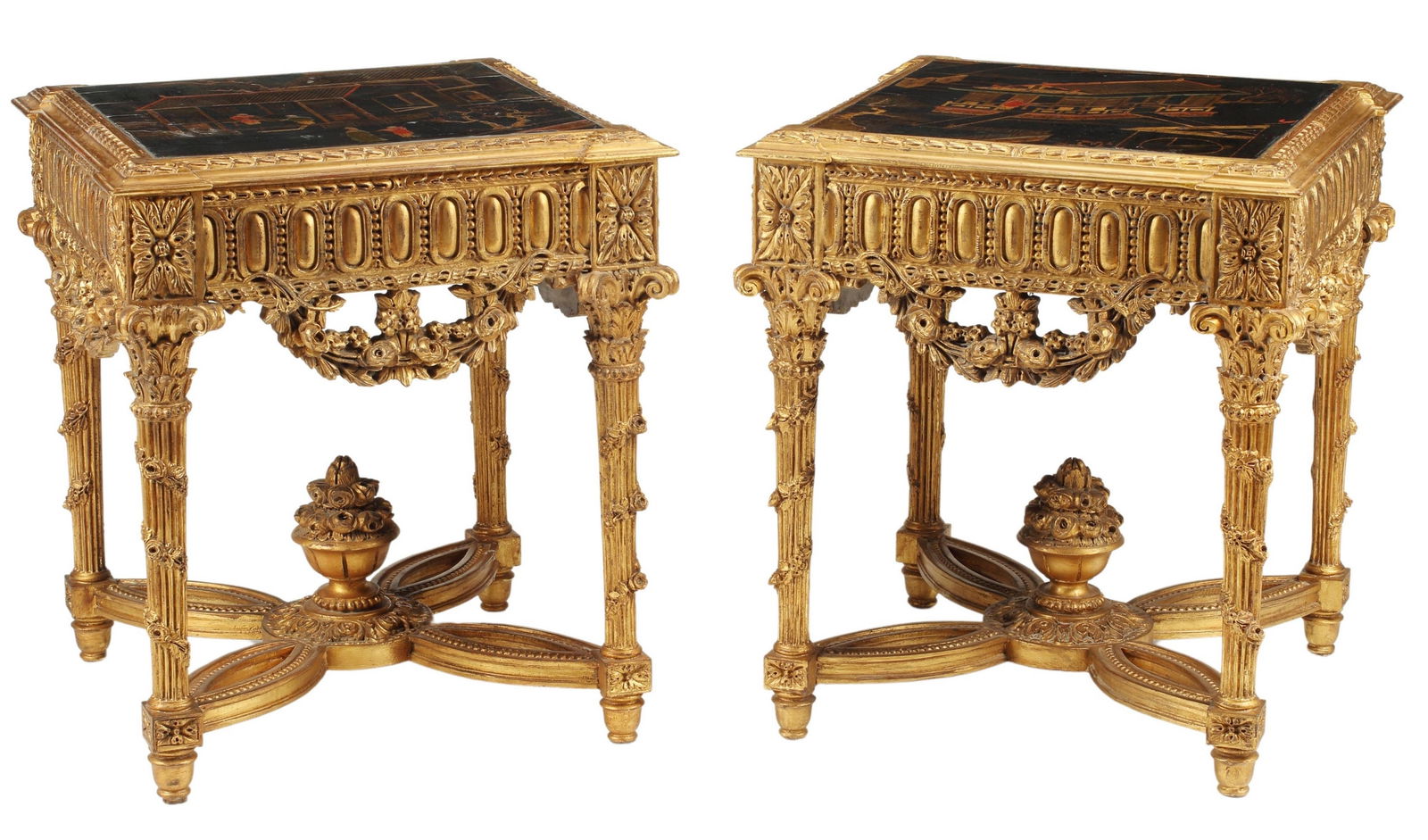 2) LOUIS XVI STYLE GILT TABLES WITH LACQUERED TOPS (1 of 5)
