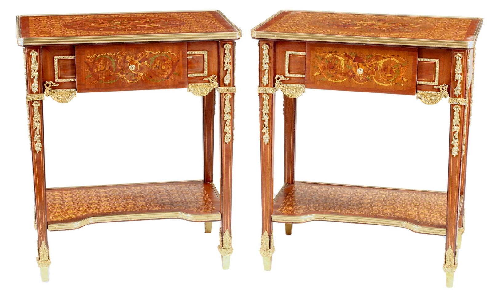 (2) LOUIS XVI STYLE ORMOLU & MARQUETRY SIDE TABLES (1 of 5)