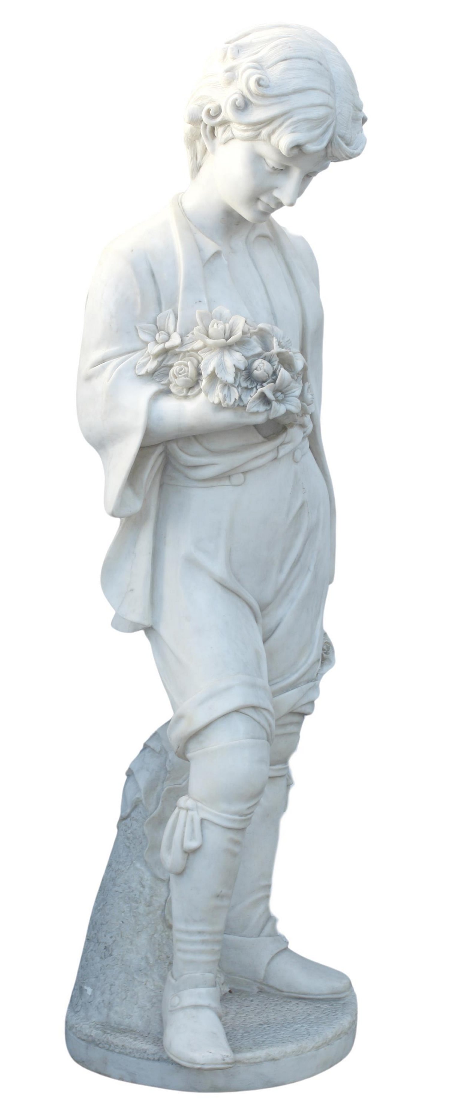 CARRARA MARBLE SCULPTURE BOY WITH FLOWERS, 55.5"H (1 of 4)