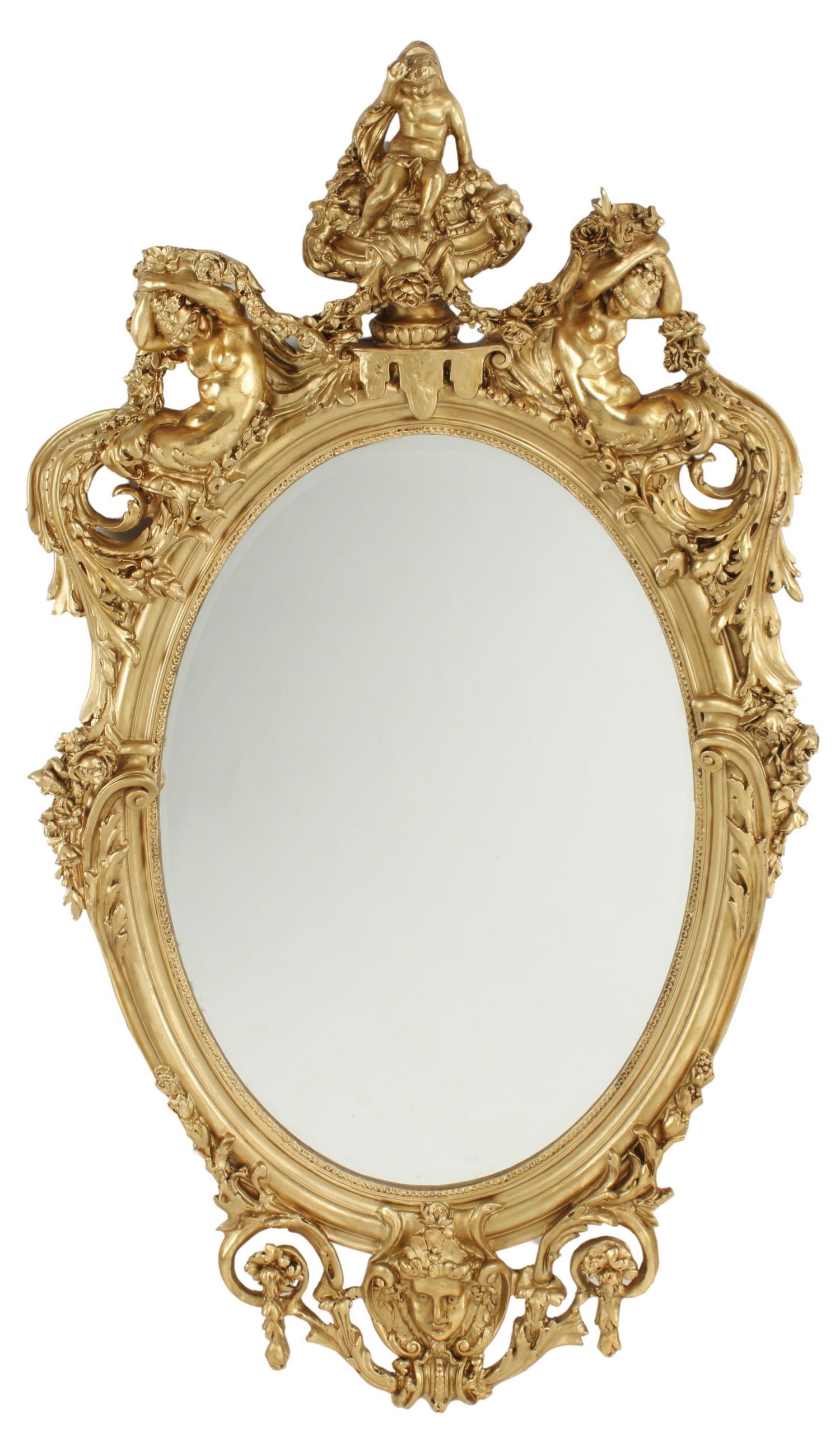 LARGE LOUIS XVI STYLE GILT OVAL MIRROR, 84" X 49" (1 of 4)