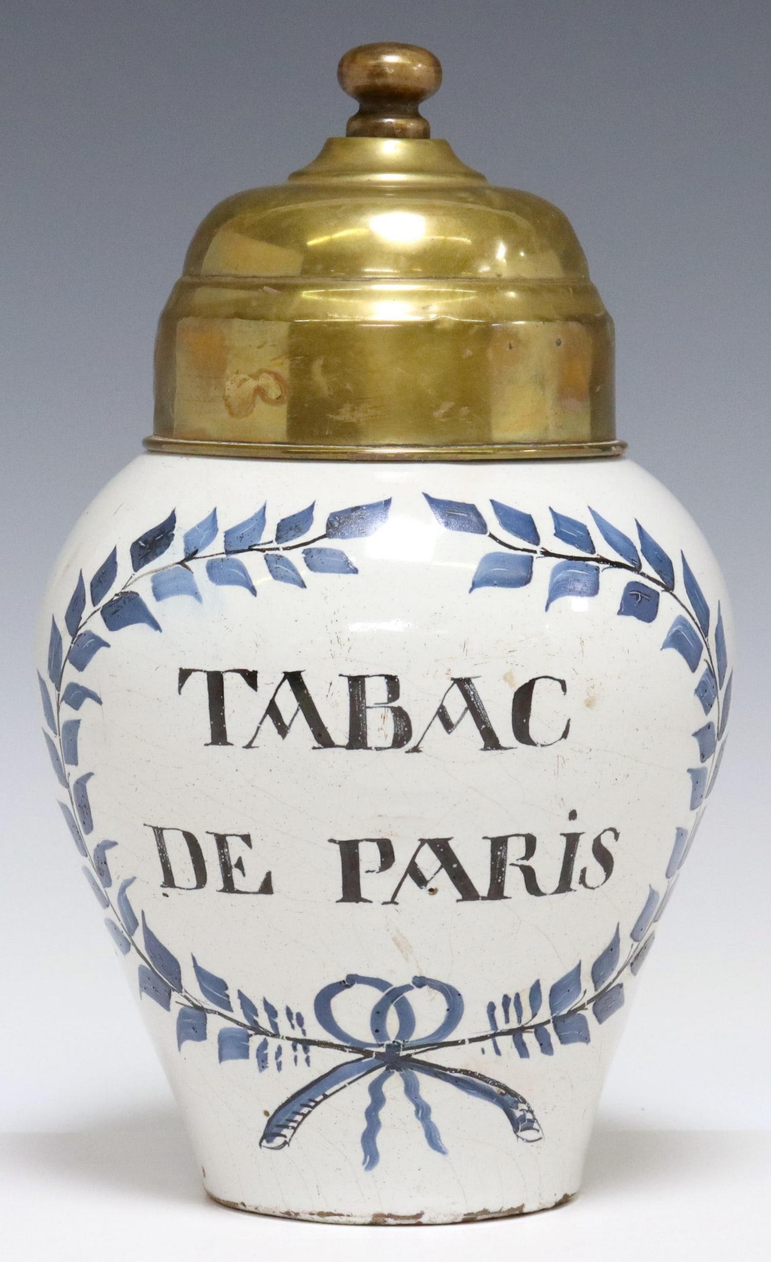 DELFT TIN-GLAZED TOBACCO JAR, LATE 18TH C. (1 of 3)