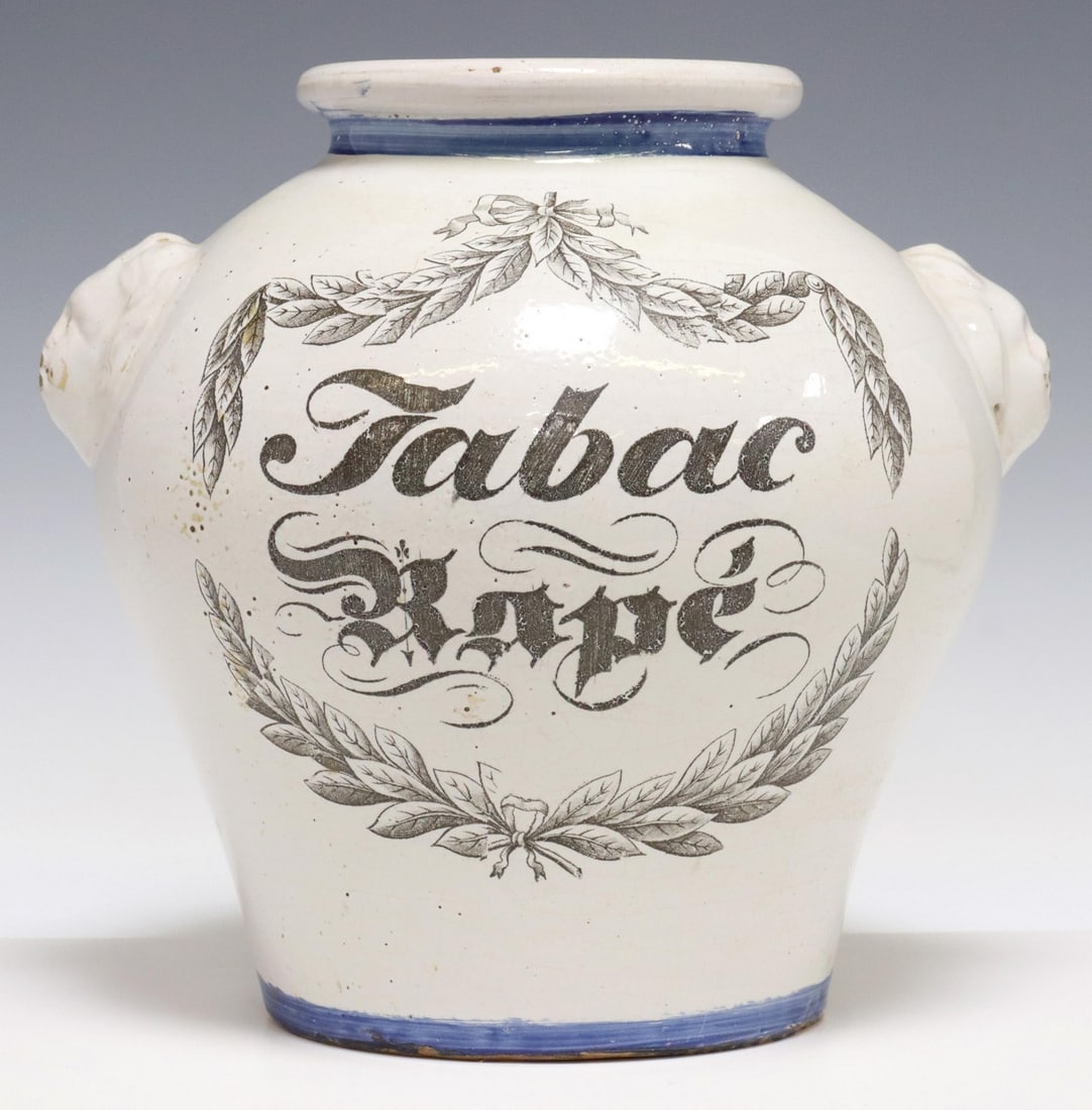 DELFT TIN-GLAZED TOBACCO JAR, LATE 18TH C. (1 of 3)