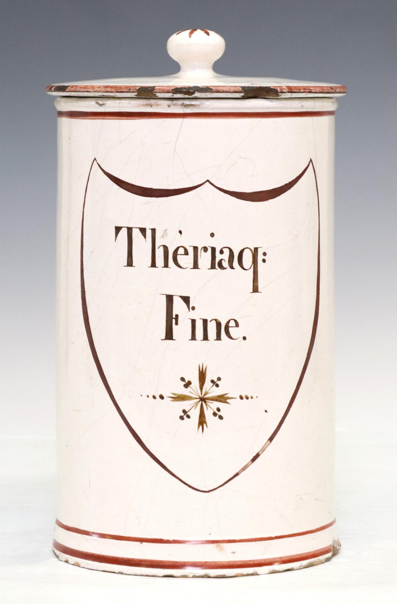 ANTIQUE FRENCH FAIENCE APOTHECARY JAR & COVER (1 of 4)