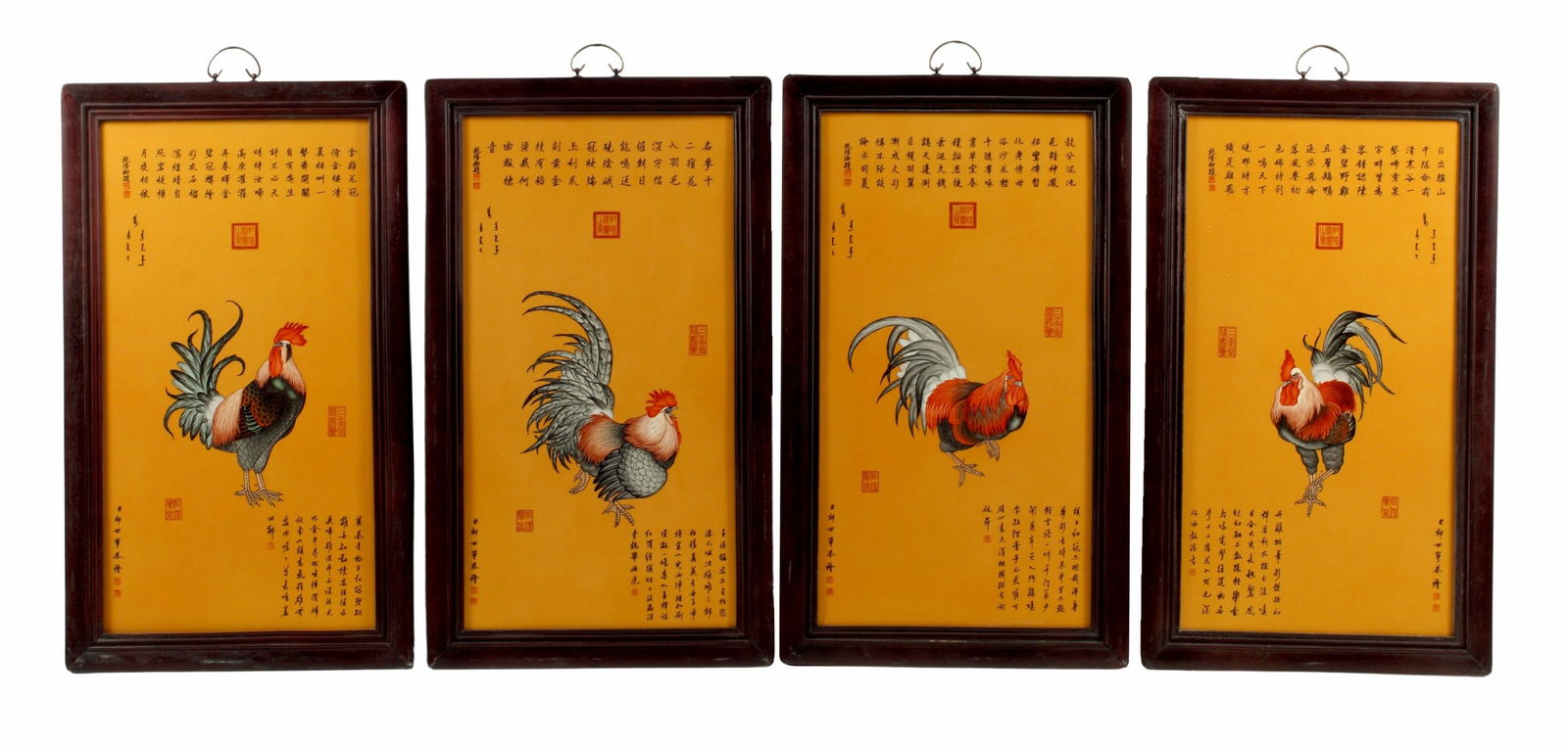 (4) FRAMED CHINESE PORCELAIN ROOSTER PLAQUES (1 of 4)