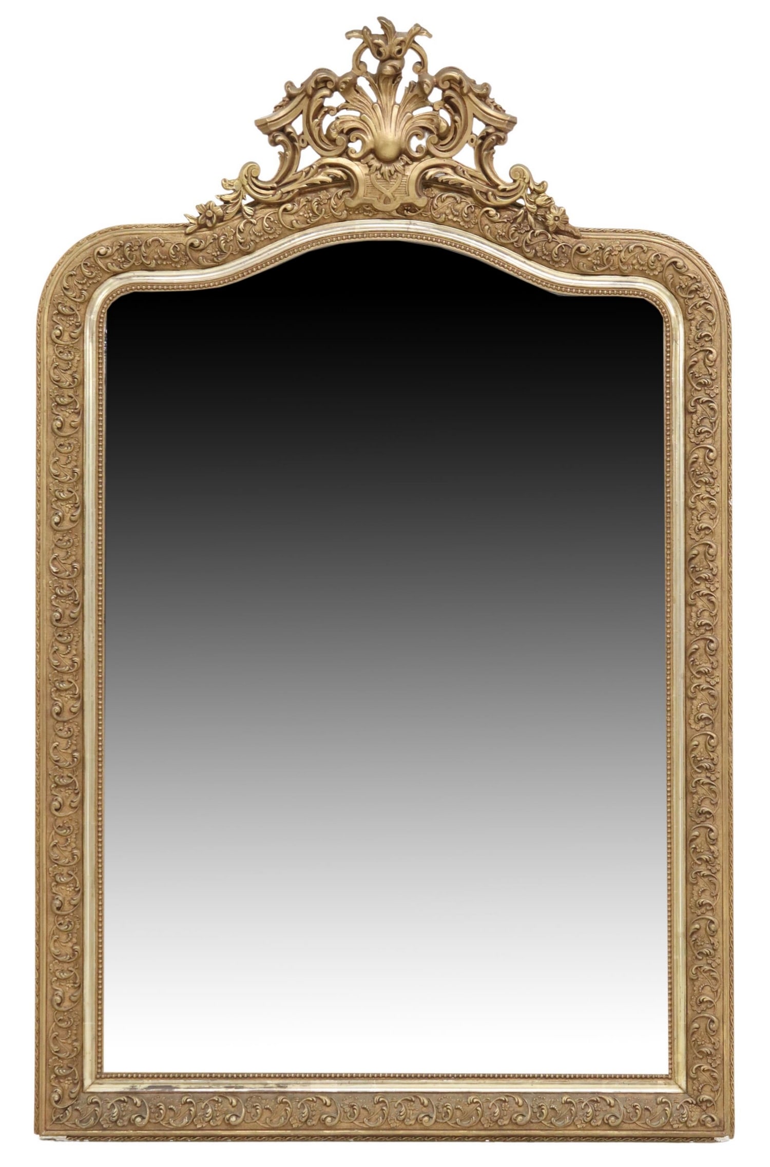 FRENCH CHARLES X STYLE SILVER & GILT PAINT MIRROR (1 of 3)