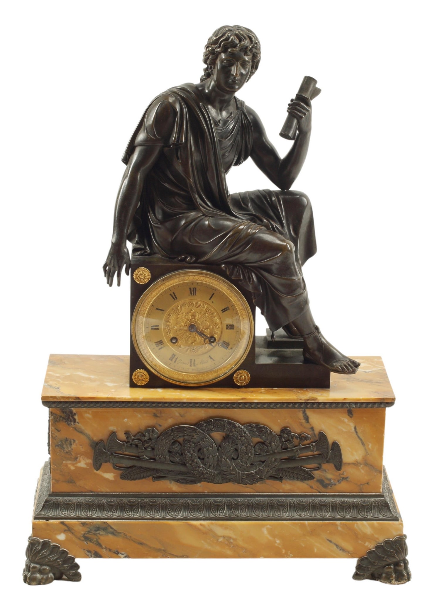 EMPIRE STYLE BRONZE & SIENNA MARBLE CLOCK (1 of 4)