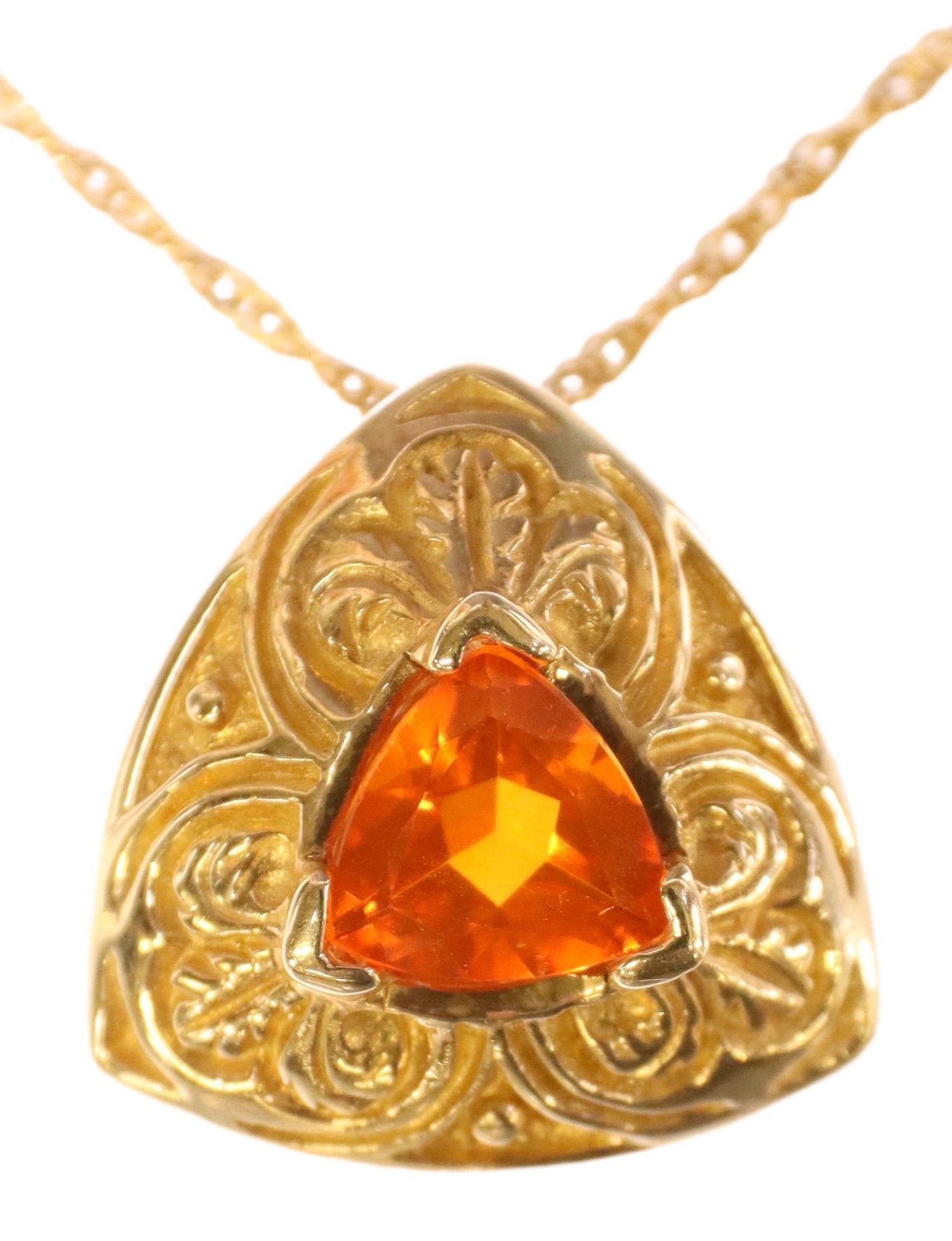 ESTATE 14KT GOLD ORANGE GEMSTONE PENDANT NECKLACE (1 of 7)