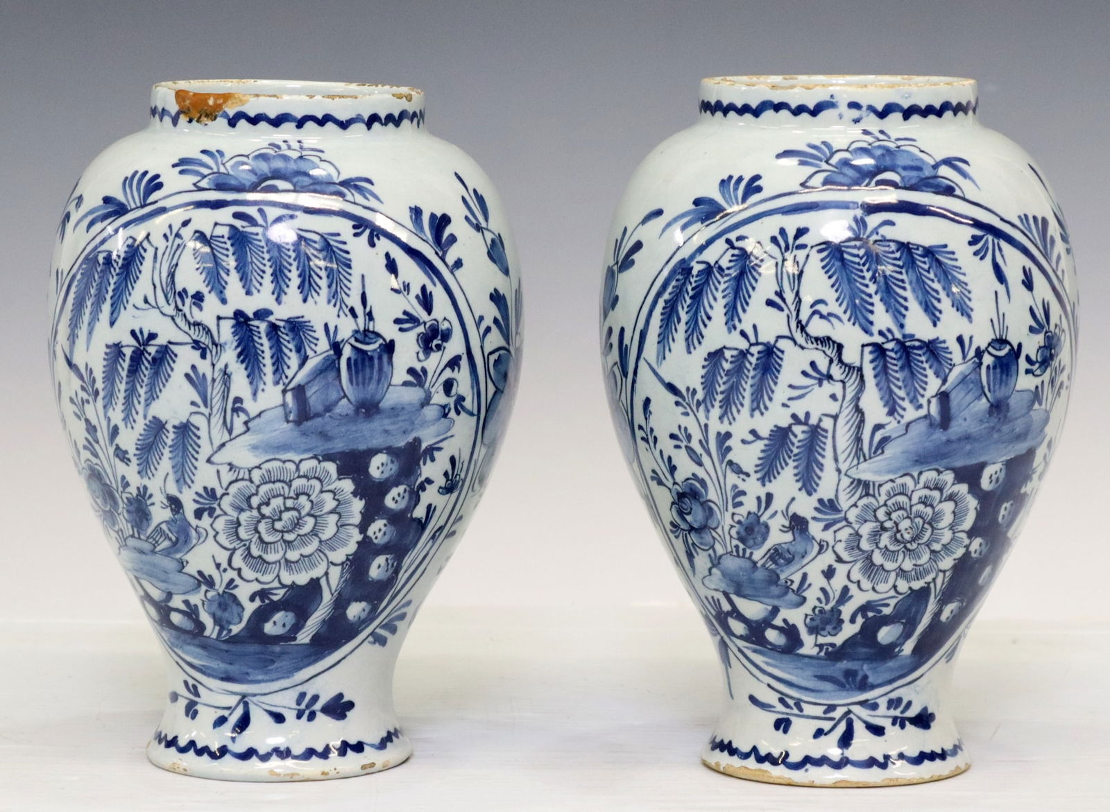 2) DELFT TIN-GLAZED BLUE & WHITE CHINOISERIE VASES (1 of 3)