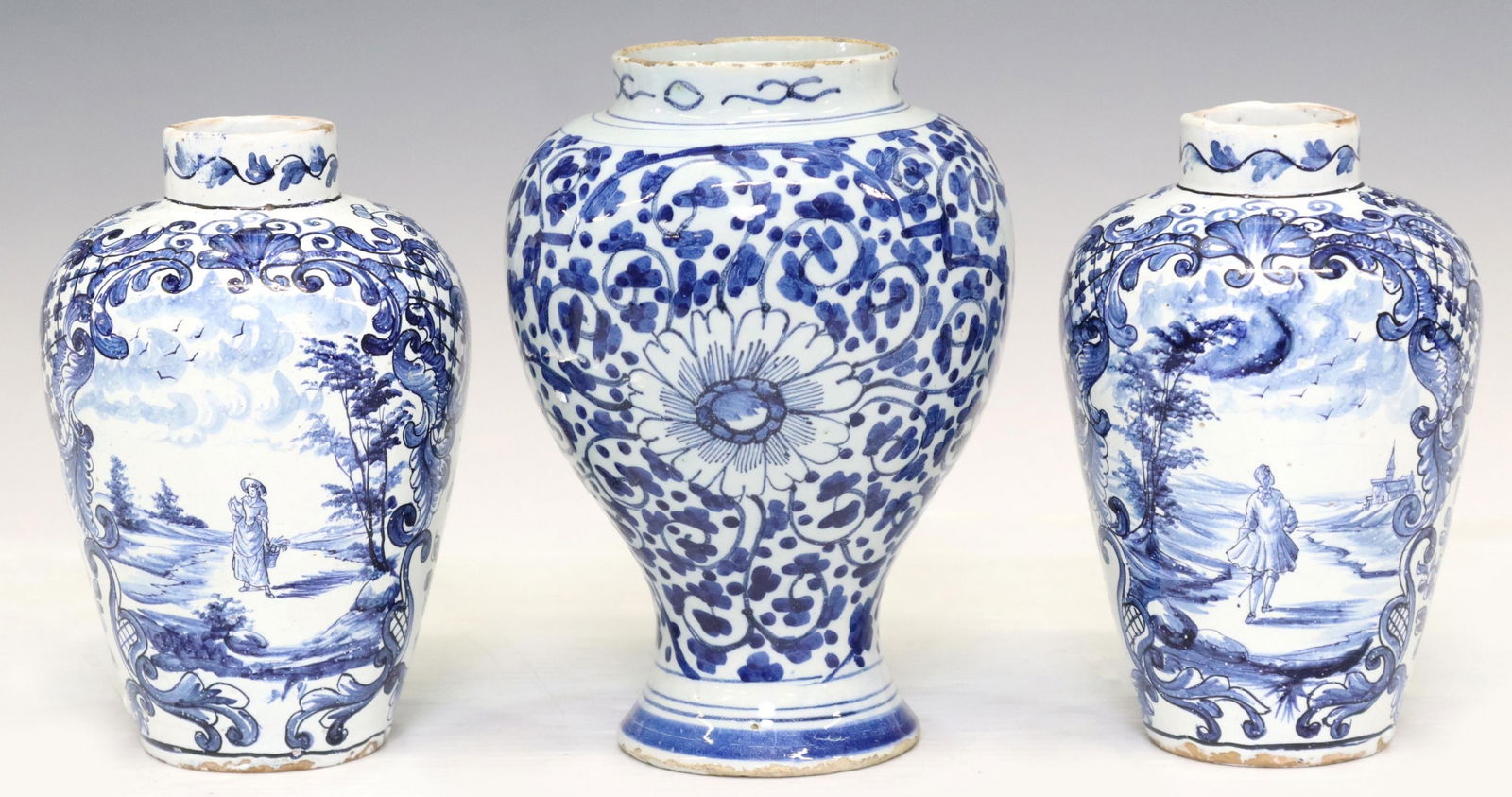 3) DELFT BLUE & WHITE TIN-GLAZED EARTHENWARE VASES (1 of 3)