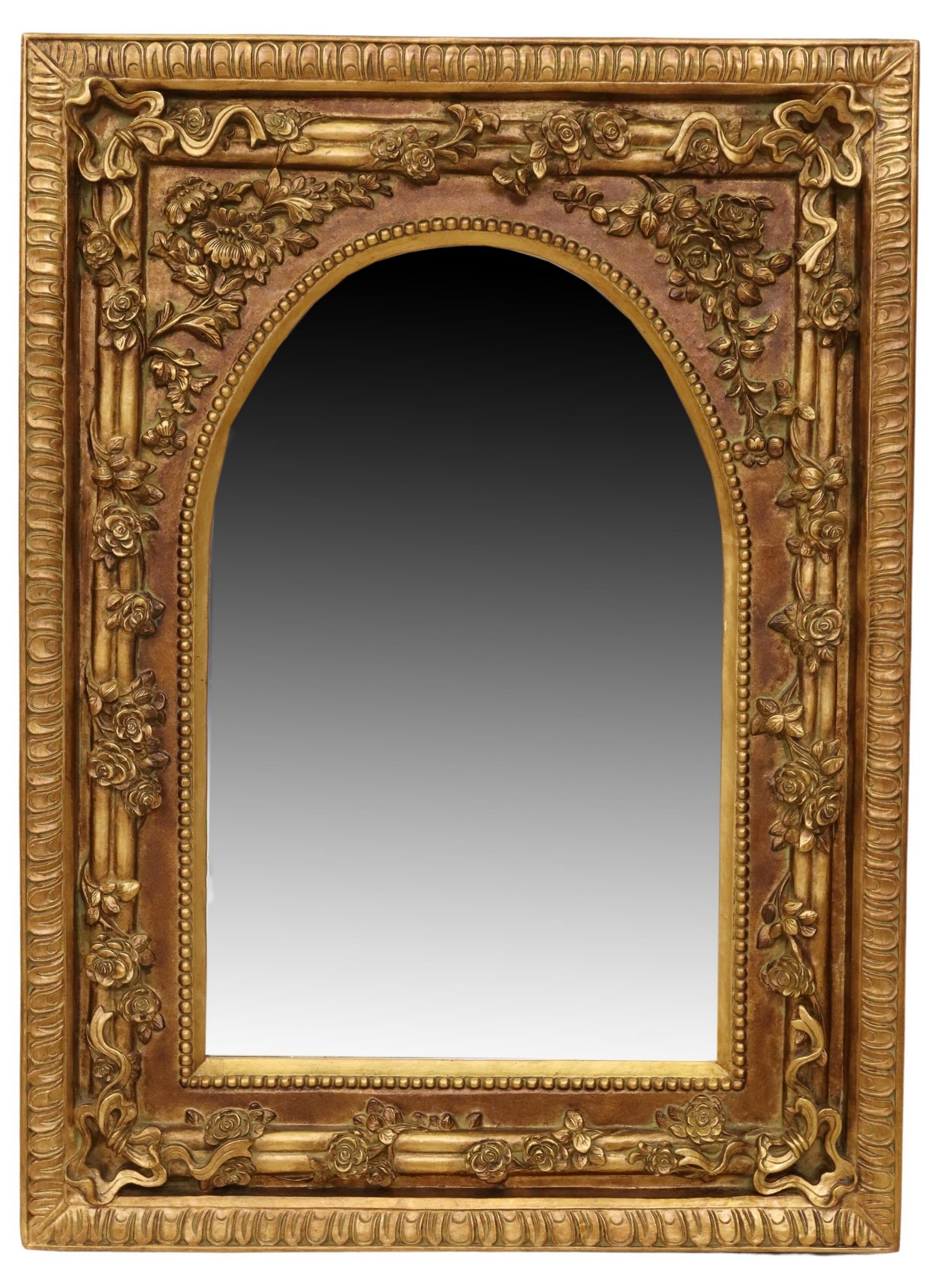 LARGE GILT PAINTED ARCHED & BEVELED MIRROR (1 of 3)