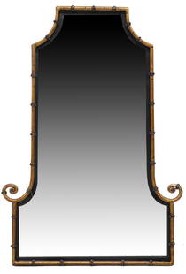 UTTERMOST CHINOISERIE FAUX BAMBOO BEVELED MIRROR: Chinoiserie mirror, Uttermost, 21st c., faux bamboo details, shaped and beveled mirror plate, approx 41.5"h, 28.75"w, 31.5lbs Start Price: $100.00