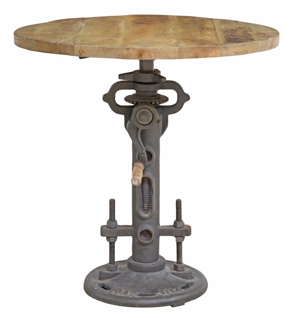 INDUSTRIAL STYLE IRON HAND CRANK ADJUSTABLE TABLE (1 of 5)