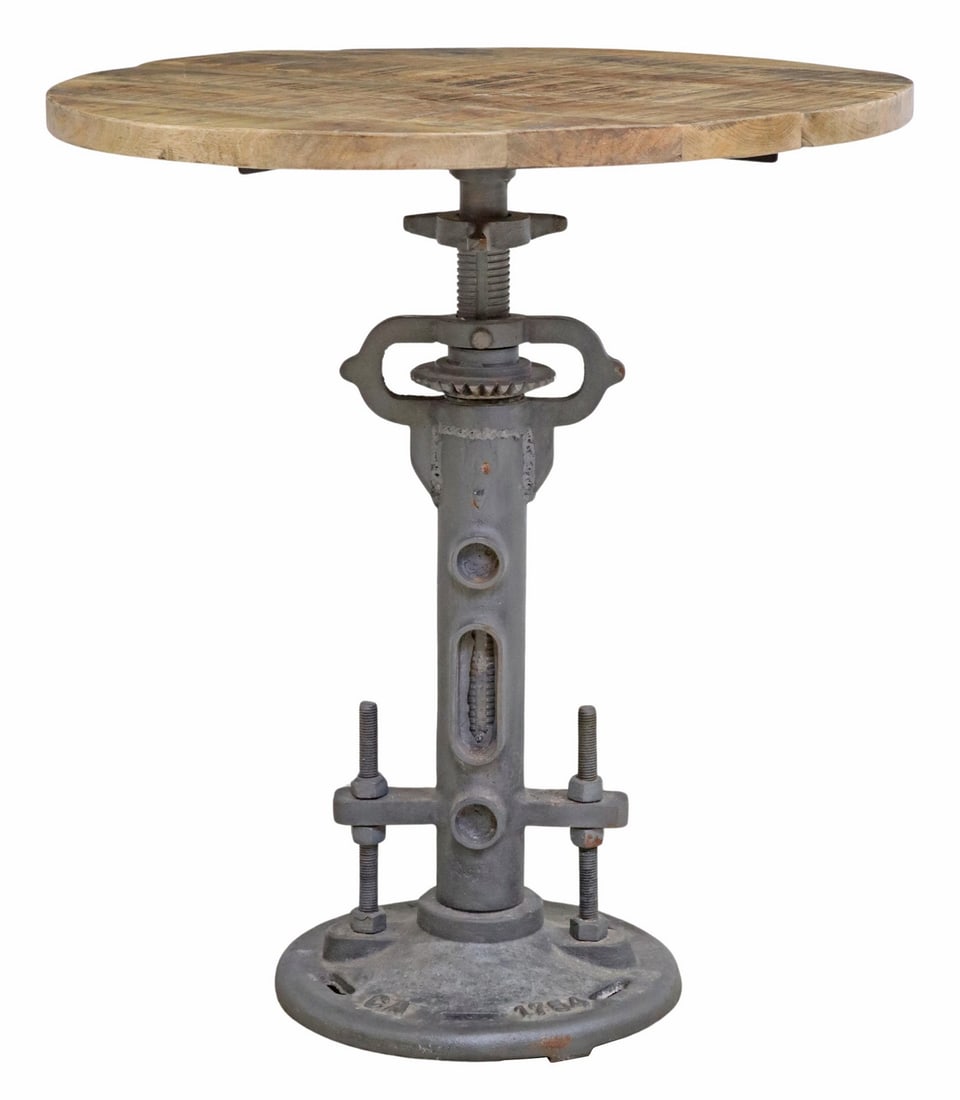 INDUSTRIAL STYLE IRON HAND CRANK ADJUSTABLE TABLE (1 of 5)
