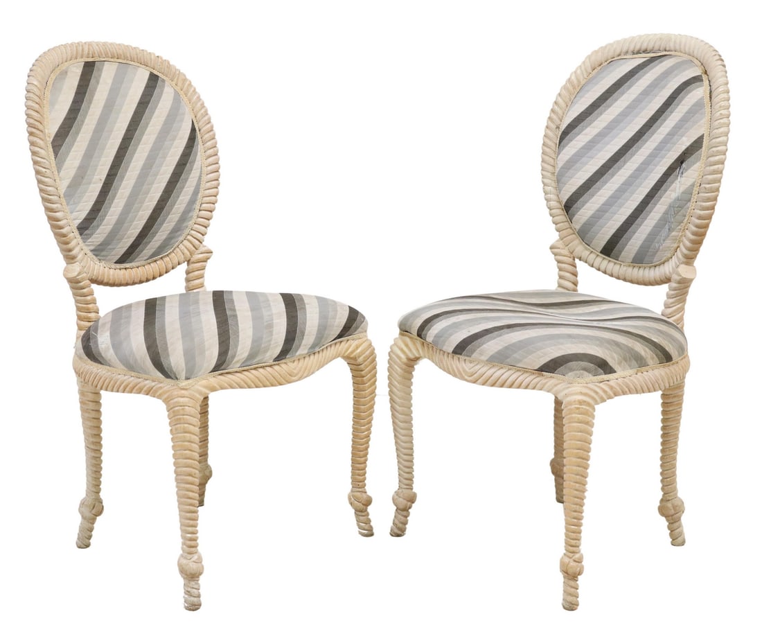 (2) MODERN CARVED KNOTTED ROPE FRAME SIDE CHAIRS (1 of 3)