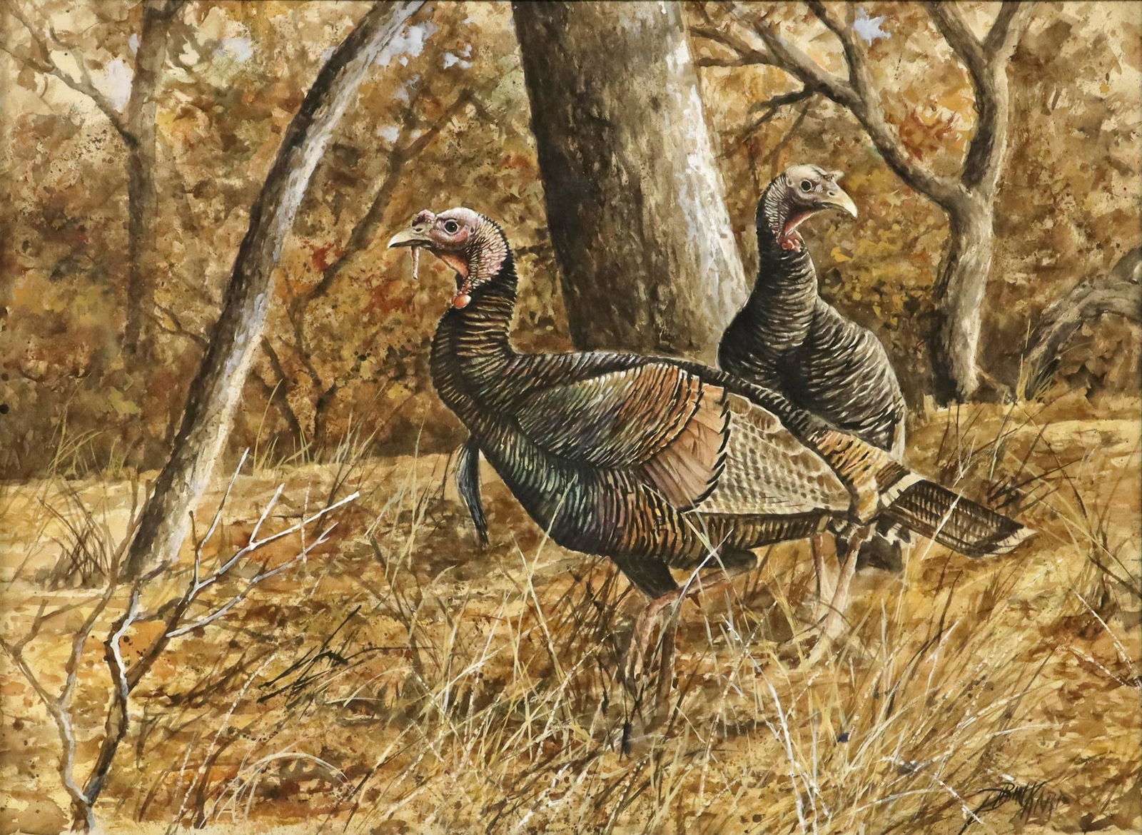 DAVID DRINKARD (1948-2016) WATERCOLOR WILD TURKEYS (1 of 4)