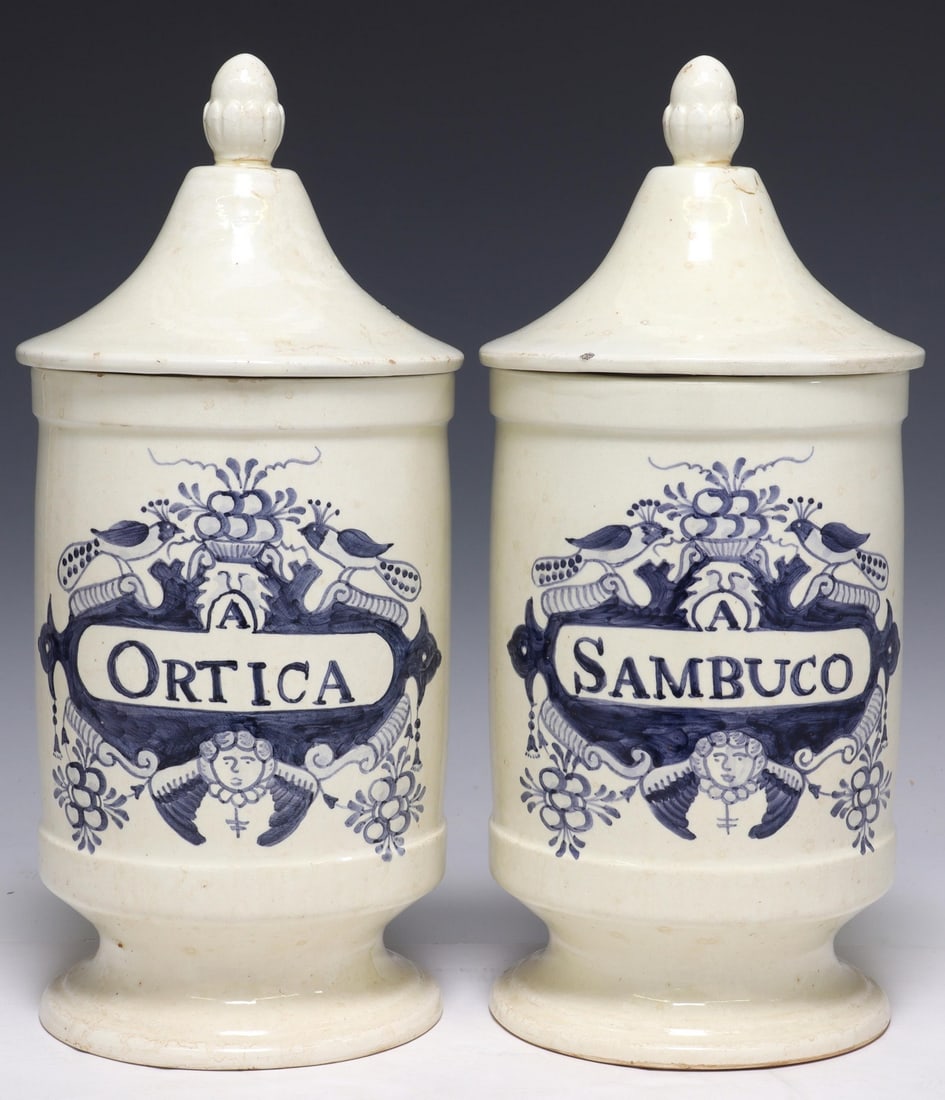 (2) TIN-GLAZED EARTHENWARE APOTHECARY JARS (1 of 3)