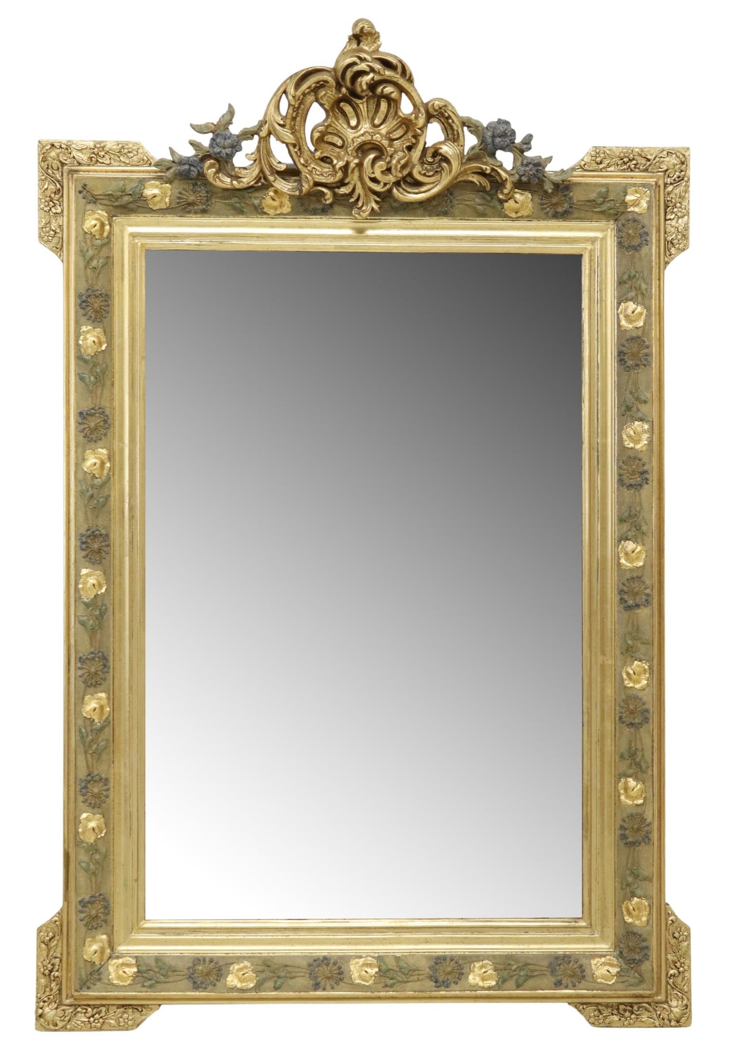FRENCH LOUIS XV STYLE PAINT-DECORATED GILT MIRROR (1 of 3)
