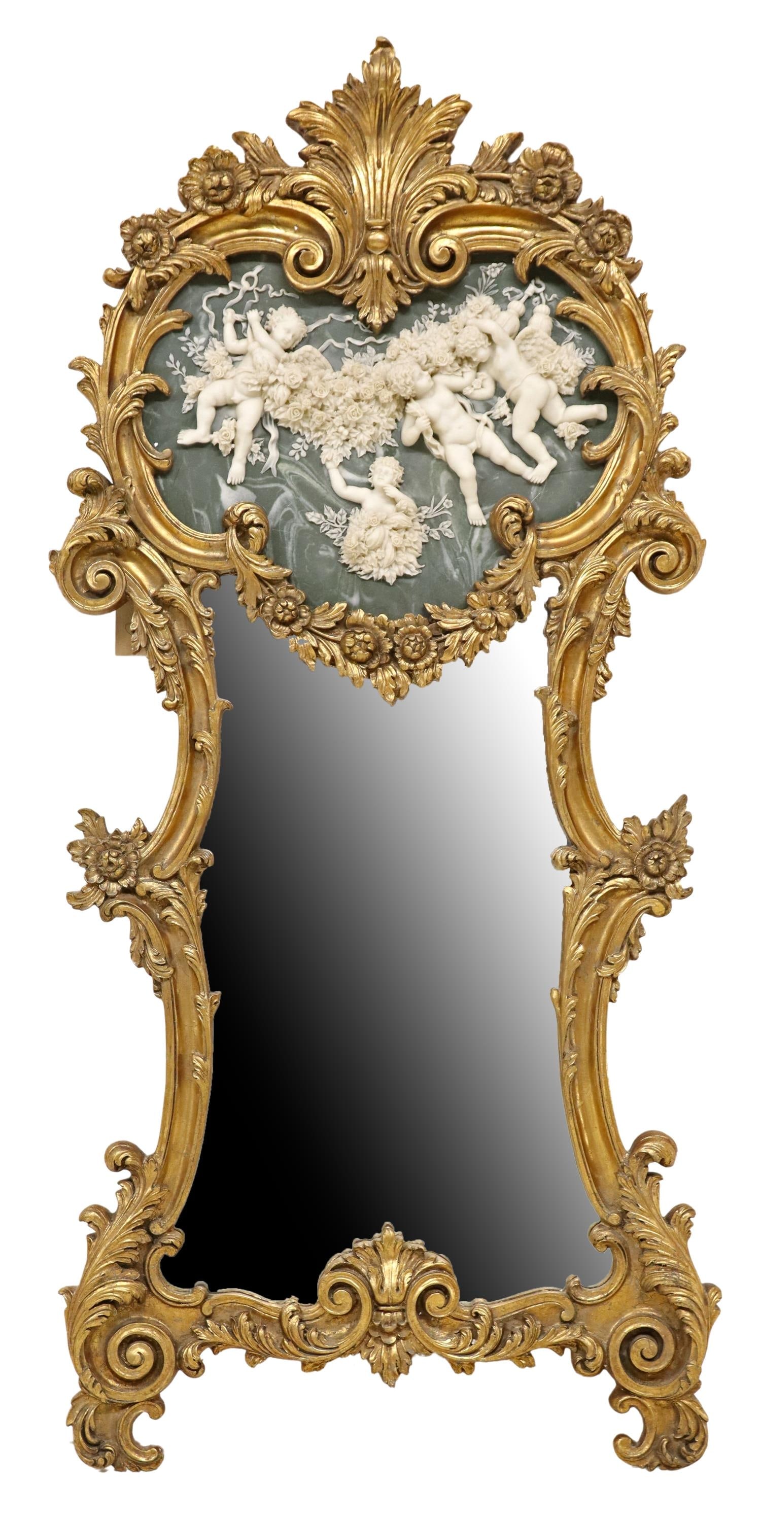 ROCOCO STYLE GILT RELIEF PLAQUE TRUMEAU MIRROR (1 of 3)