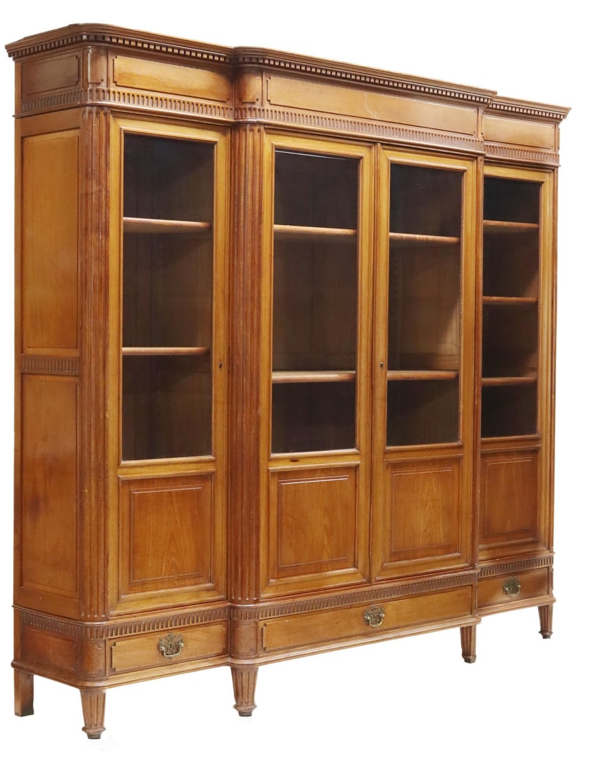 FRENCH WALNUT BREAKFRONT BOOKCASE (1 of 5)