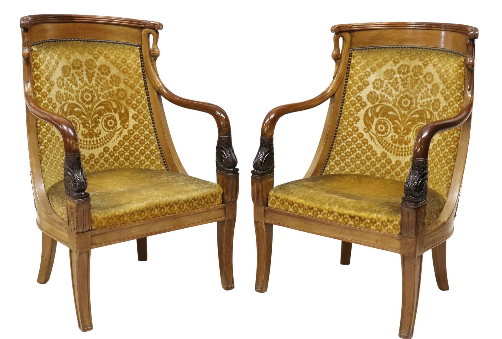 (2) FRENCH EMPIRE STYLE UPHOLSTERED FAUTEUILS (1 of 3)