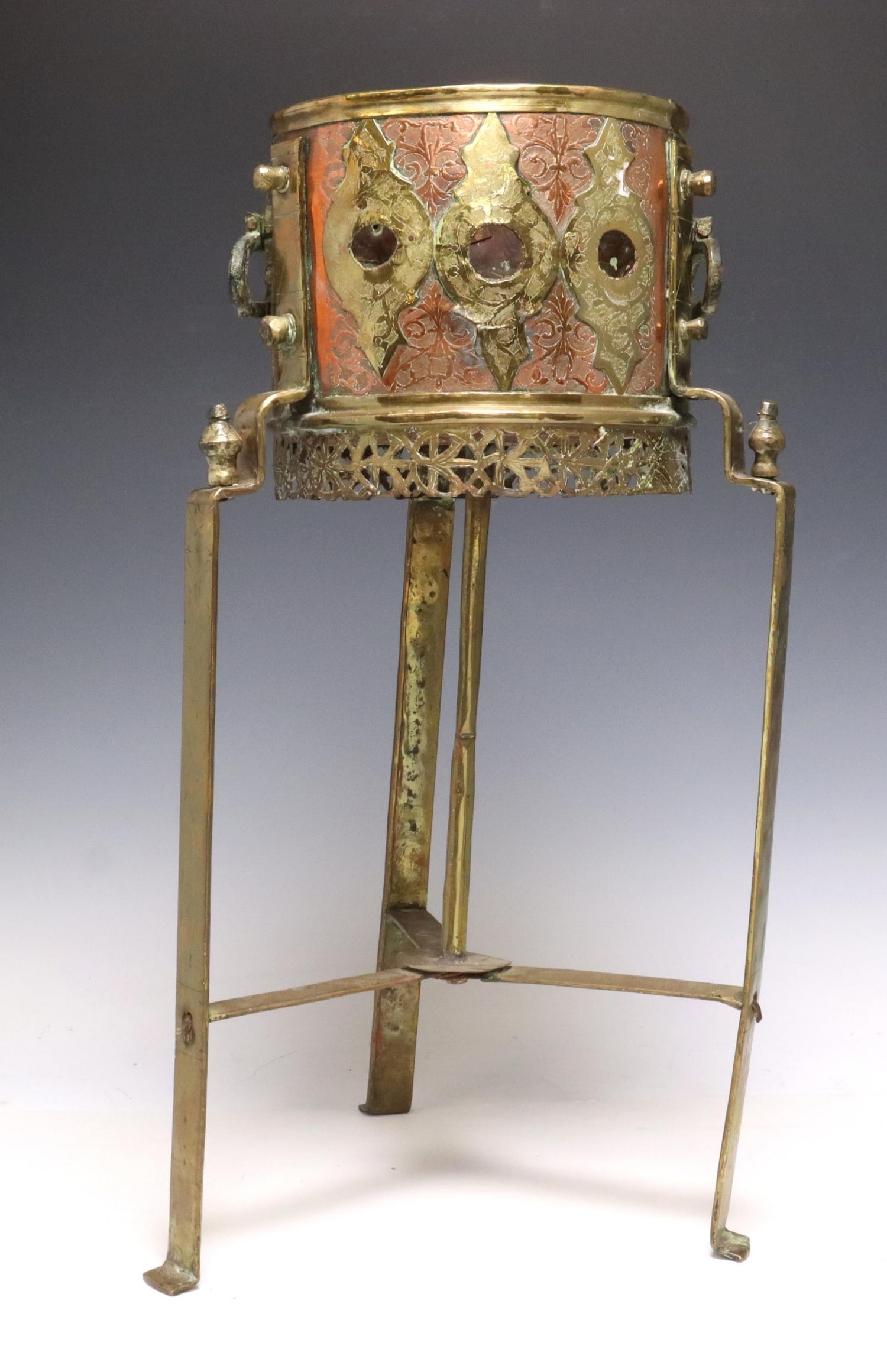 MOROCCAN BRASS & COPPER KETTLE WARMING STAND (1 of 5)