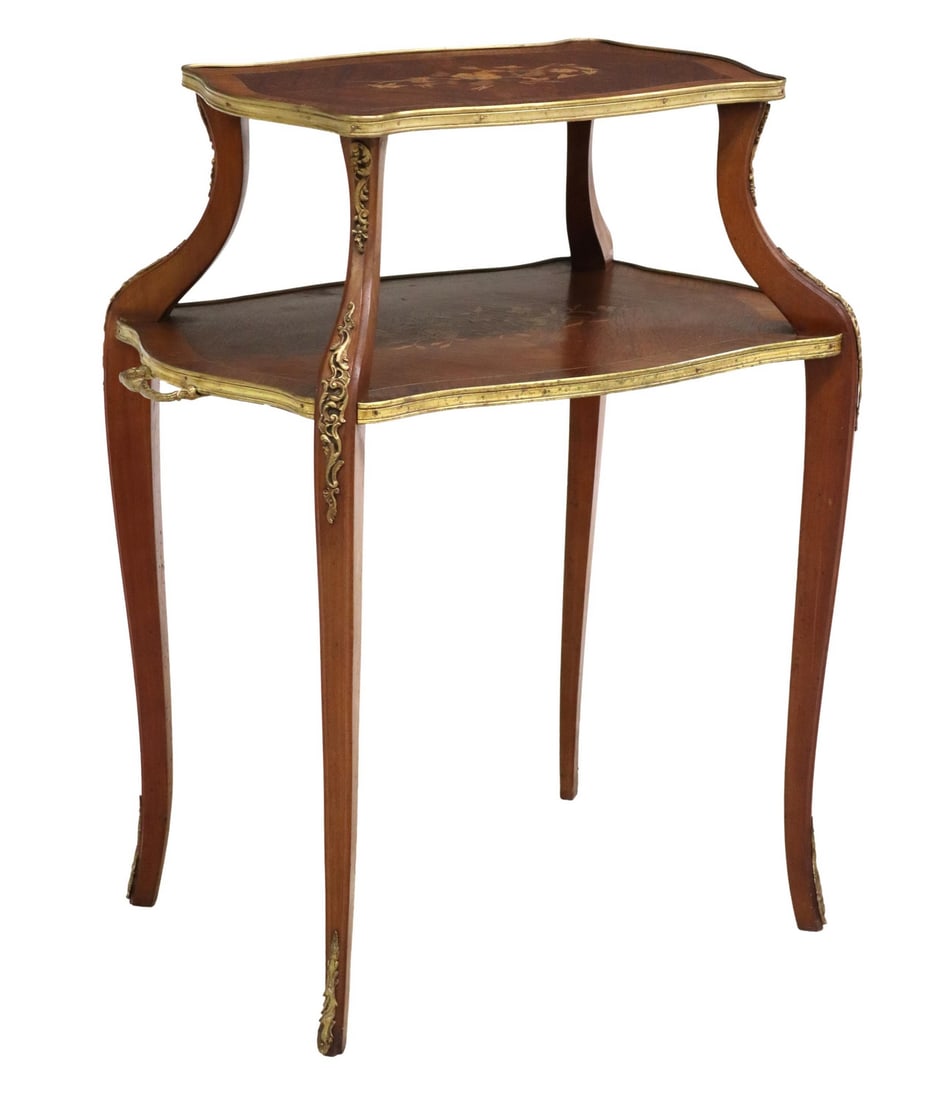 FRENCH LOUIS XV STYLE TWO-TIER MARQUETRY TEA TABLE (1 of 4)