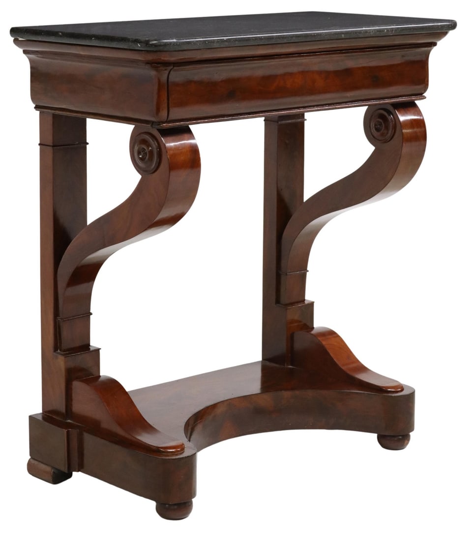 FRENCH LOUIS PHILIPPE MARBLE-TOP MAHOGANY CONSOLE (1 of 4)