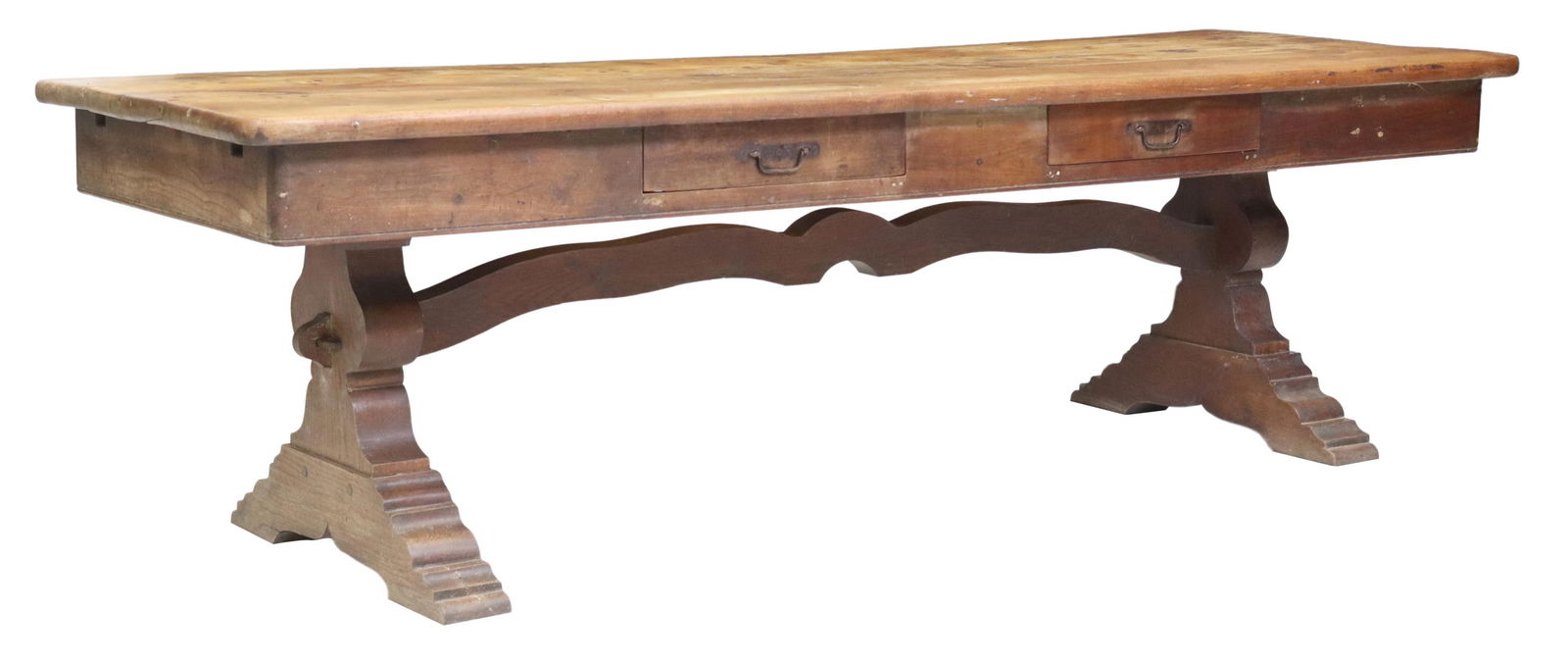 FRENCH PINE REFECTORY TRESTLE TABLE, 103"L (1 of 5)