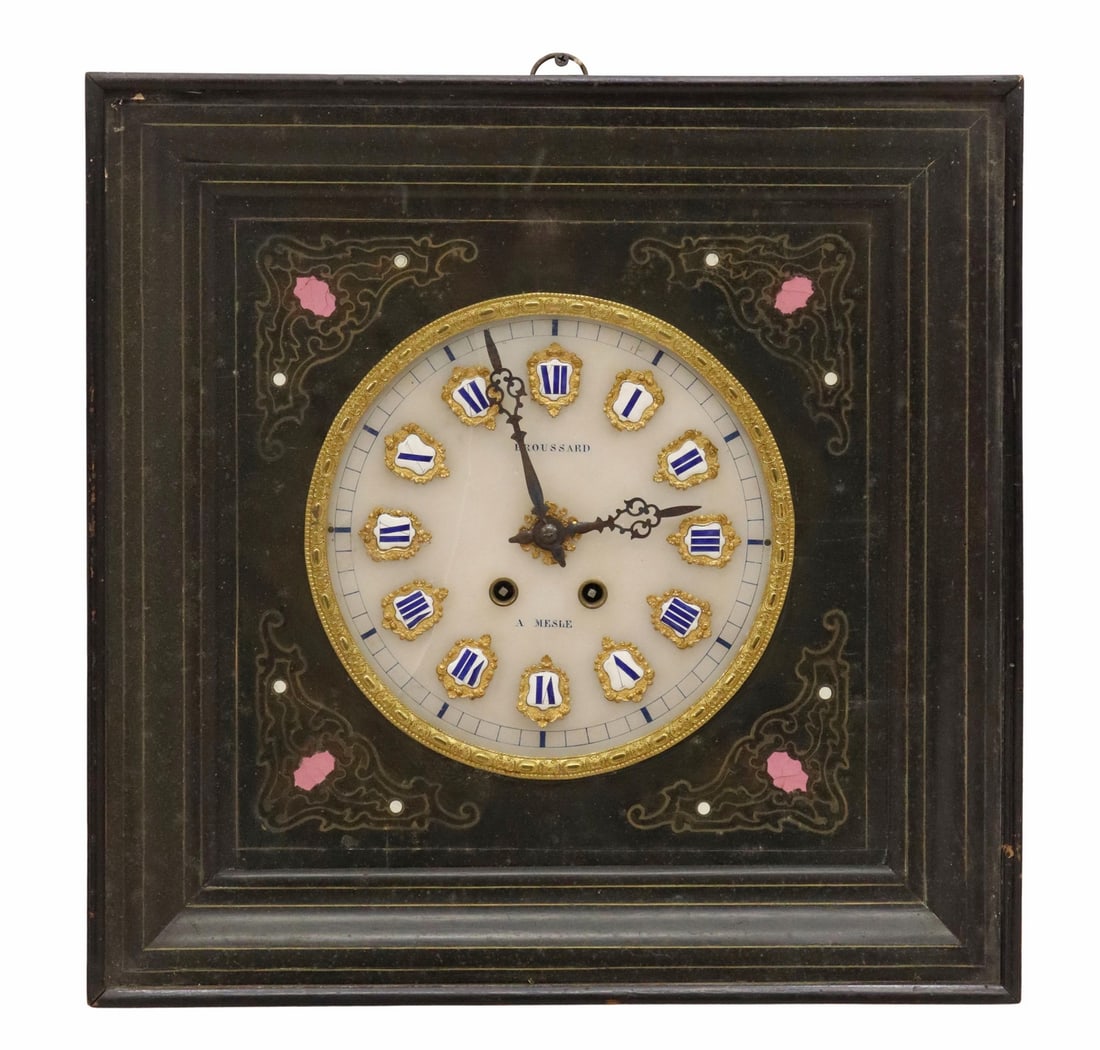 FRENCH EBONIZED & BRASS INLAID STRIKING WALL CLOCK (1 of 7)
