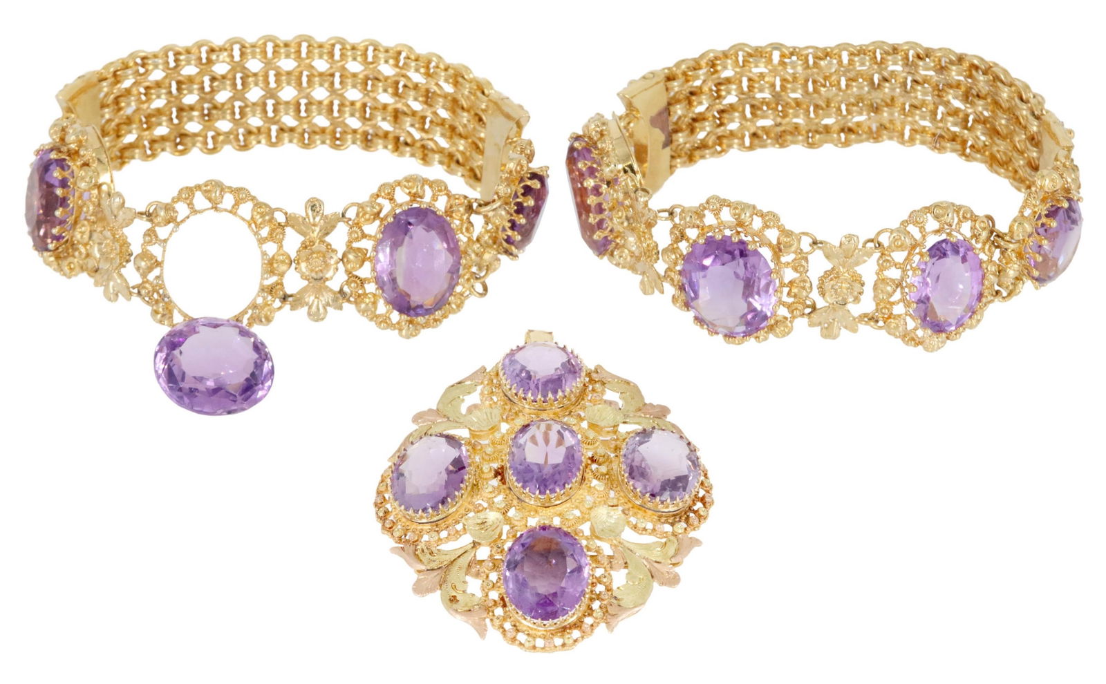 (3) ESTATE AMETHYST 14K PENDANT & PLATED BRACELETS (1 of 4)